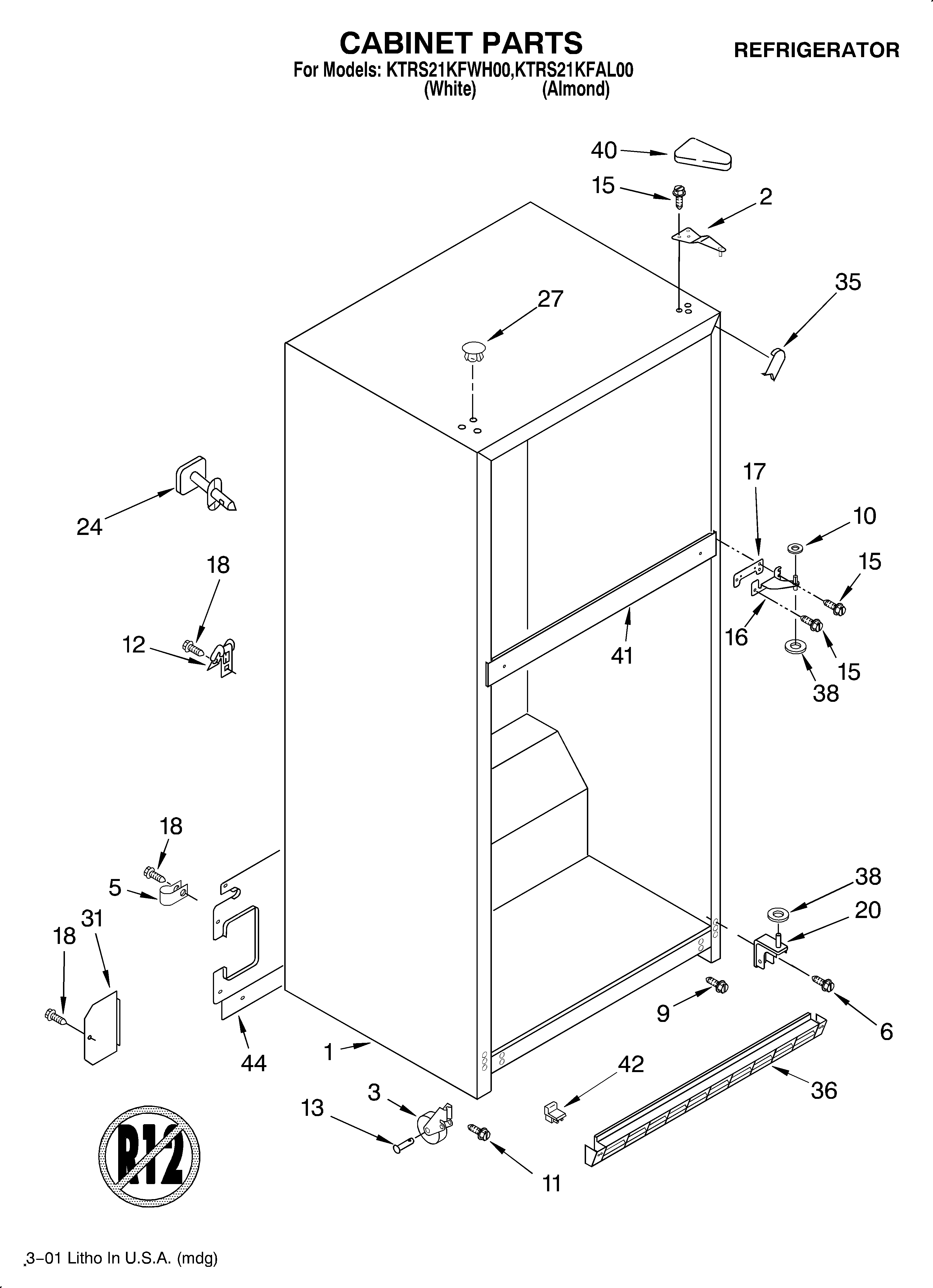 KitchenAid KTRS21KFAL00 cabinet/literature diagram