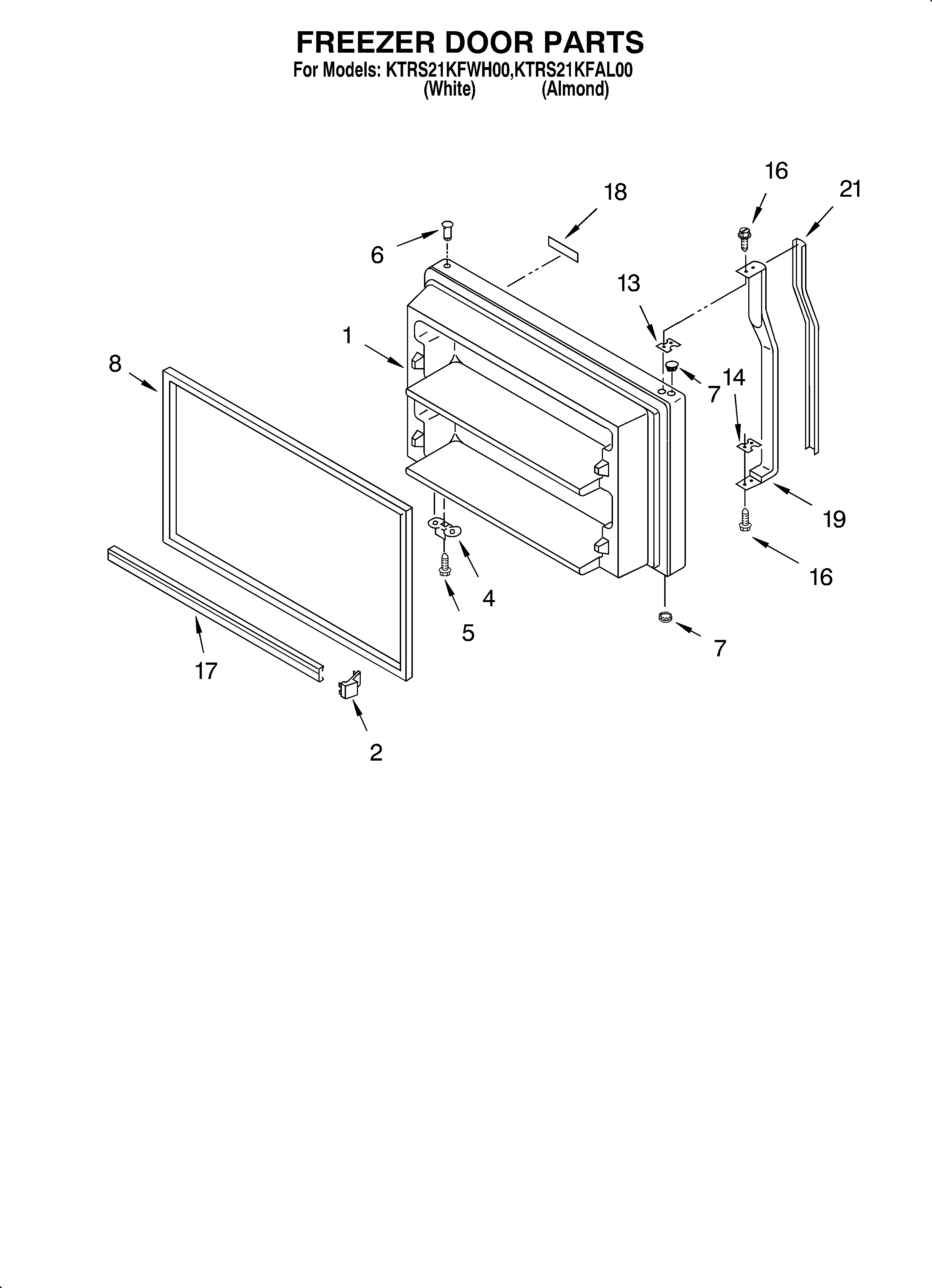 KitchenAid KTRS21KFAL00 freezer door/optional diagram