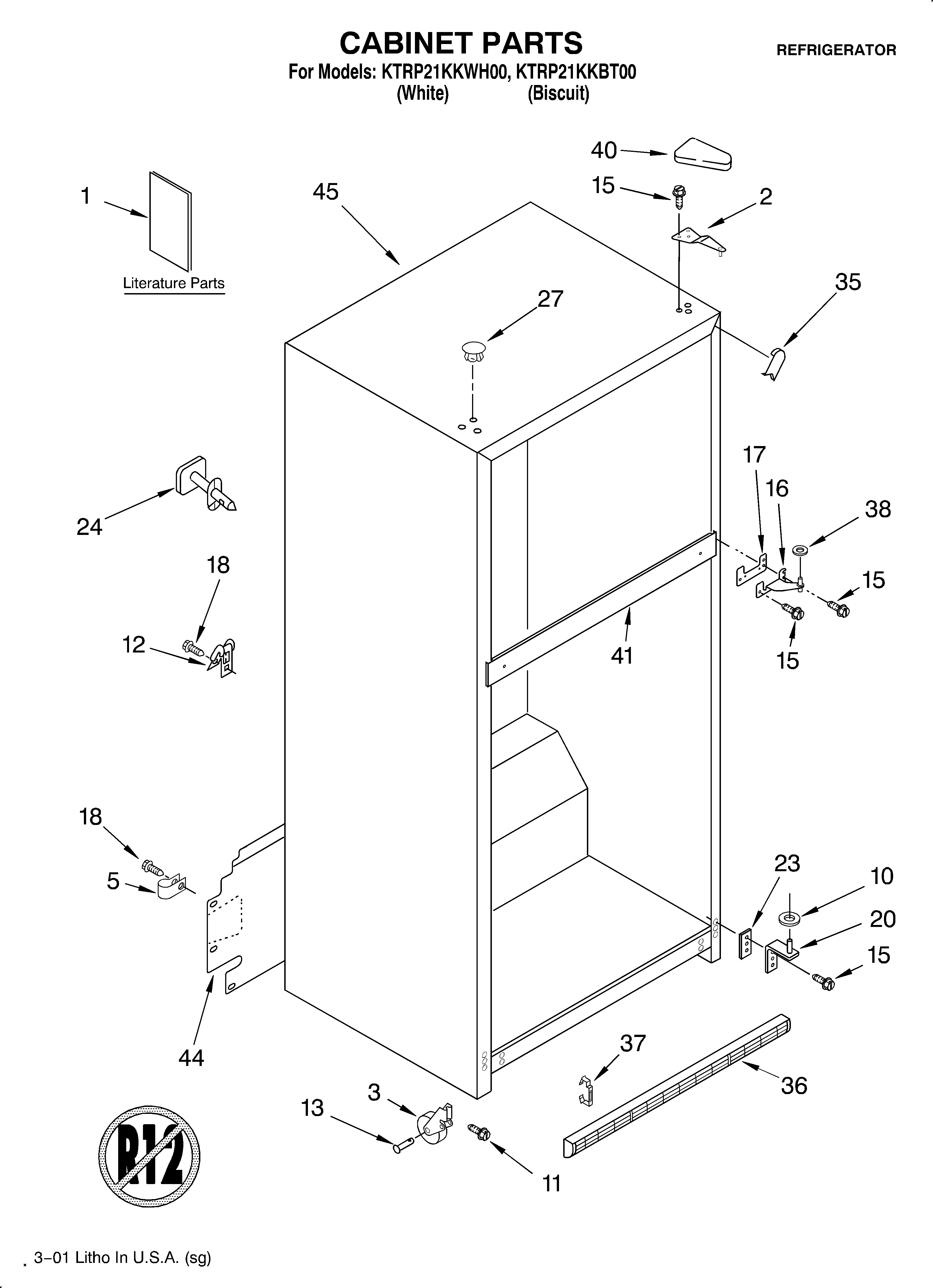 KitchenAid KTRP21KKWH00 cabinet/literature diagram
