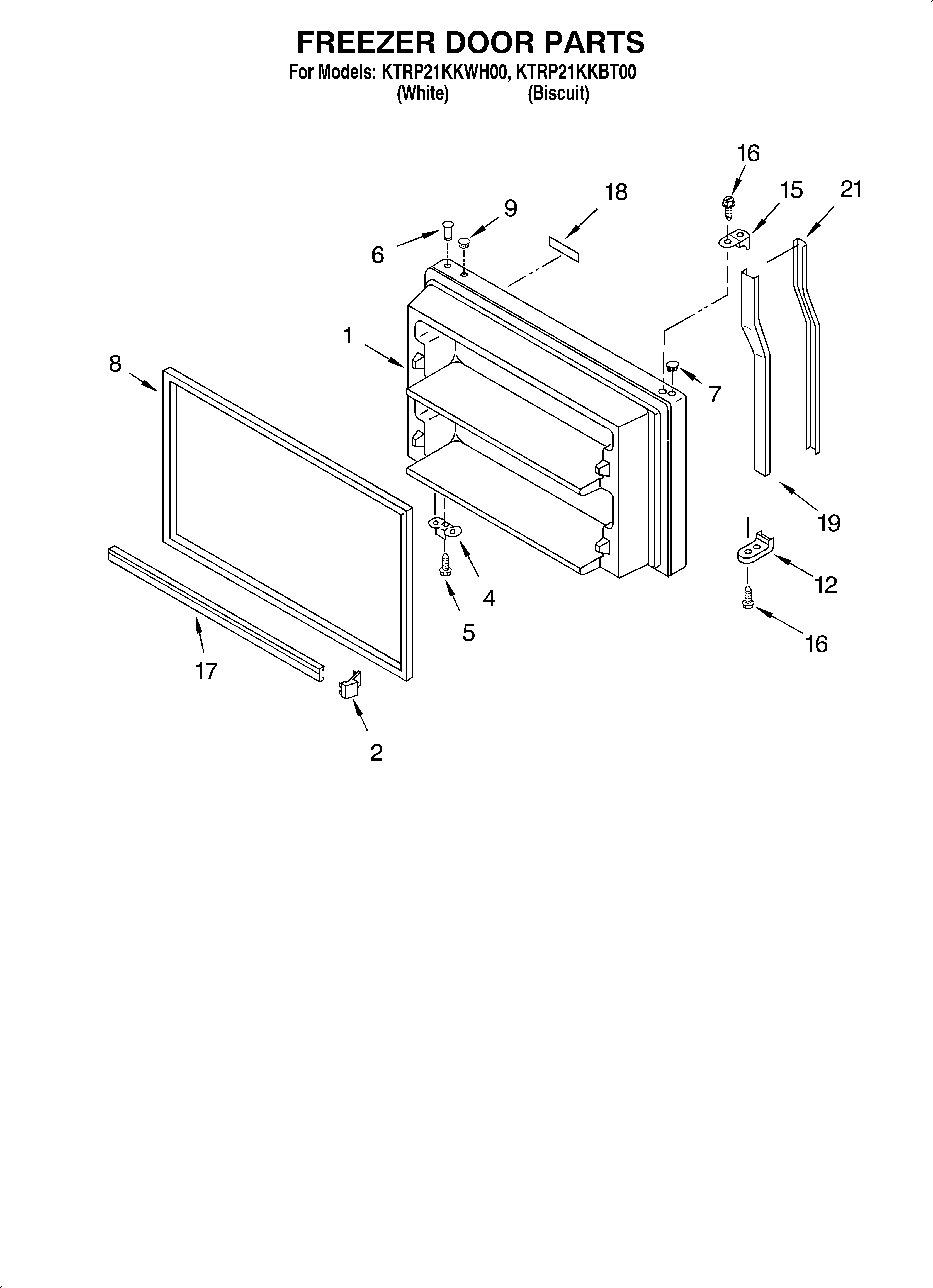 KitchenAid KTRP21KKWH00 freezer door/optional diagram