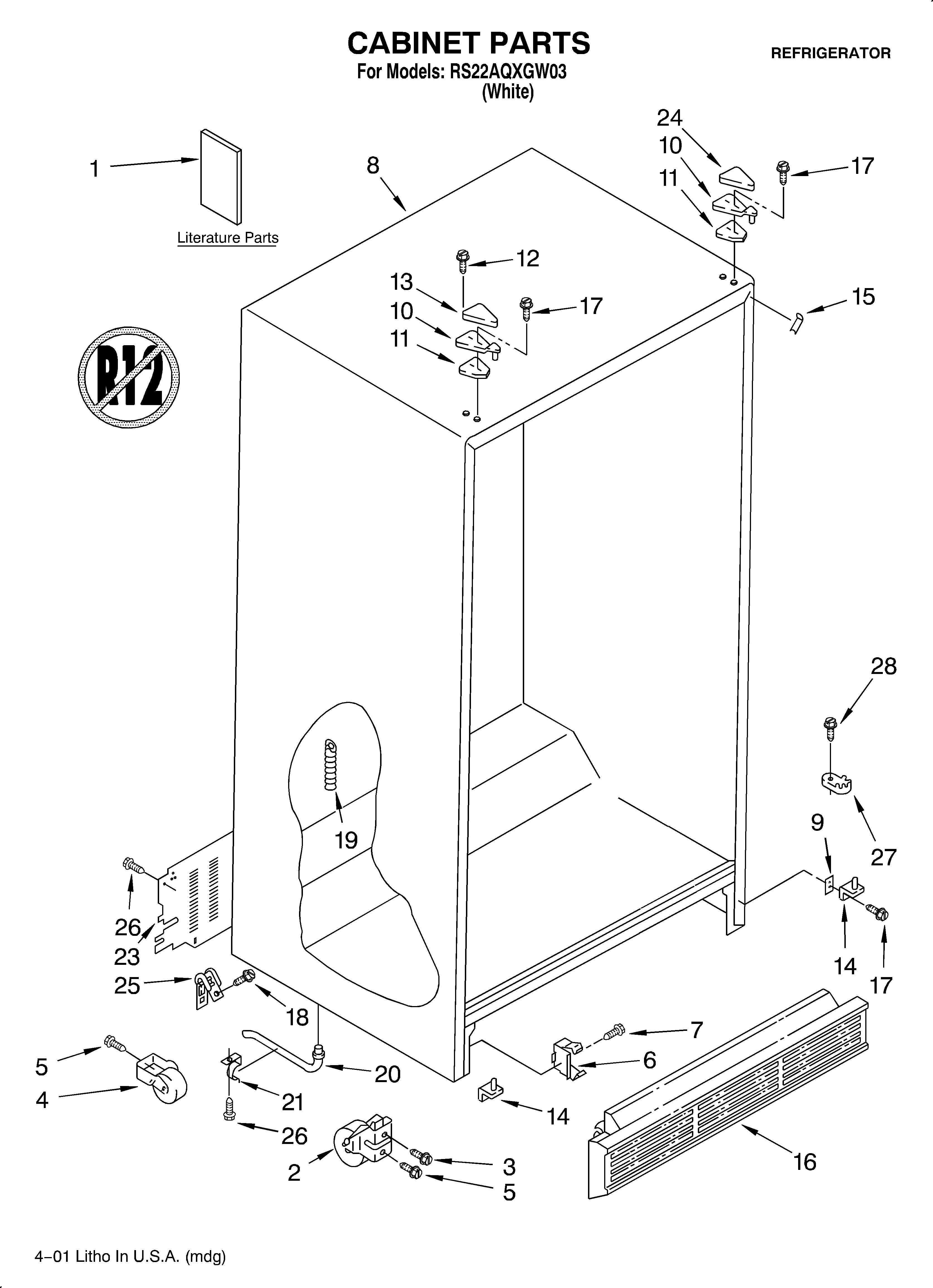 Roper RS22AQXGW03 cabinet/literature diagram