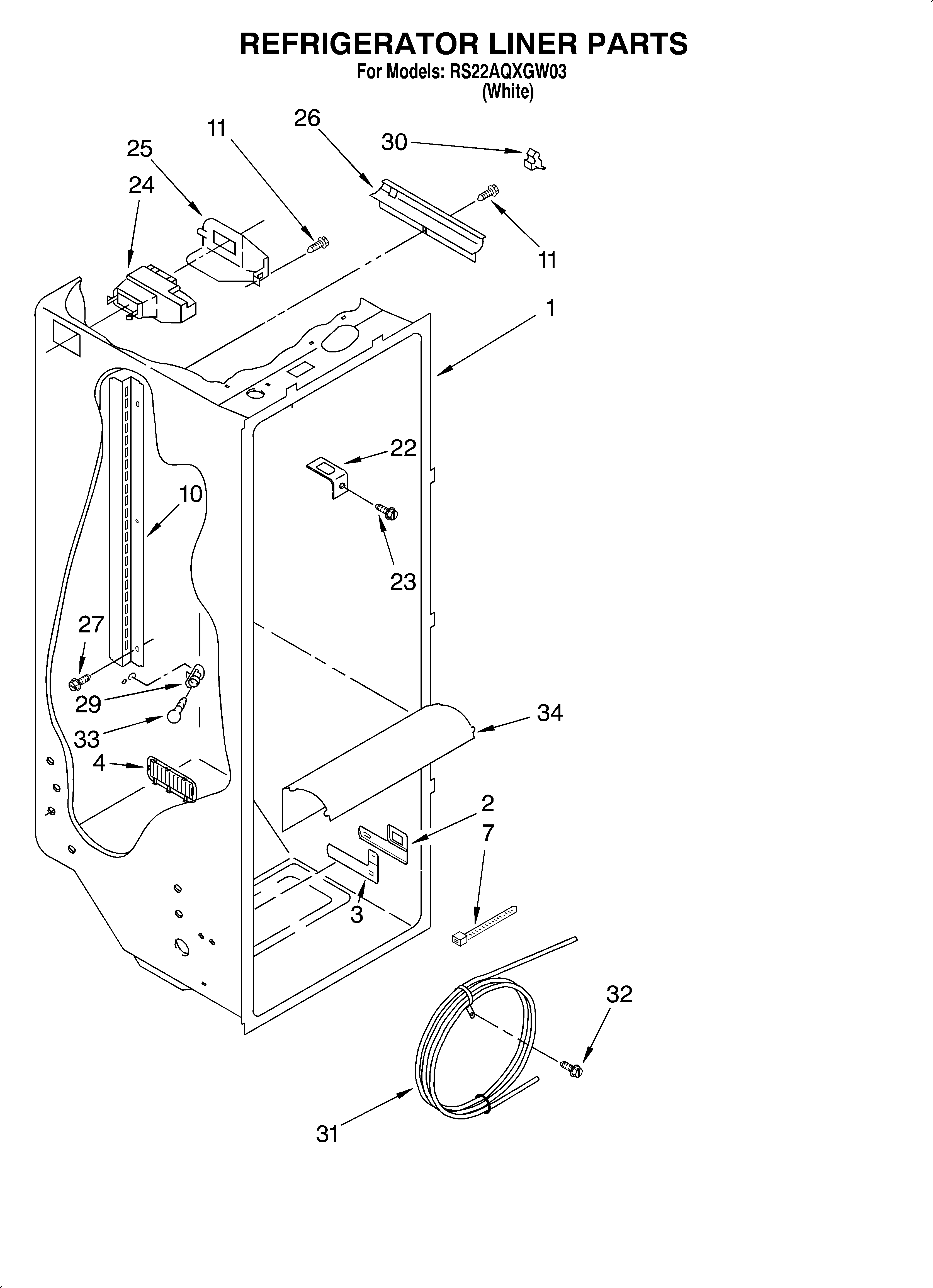 Roper RS22AQXGW03 refrigerator liner diagram