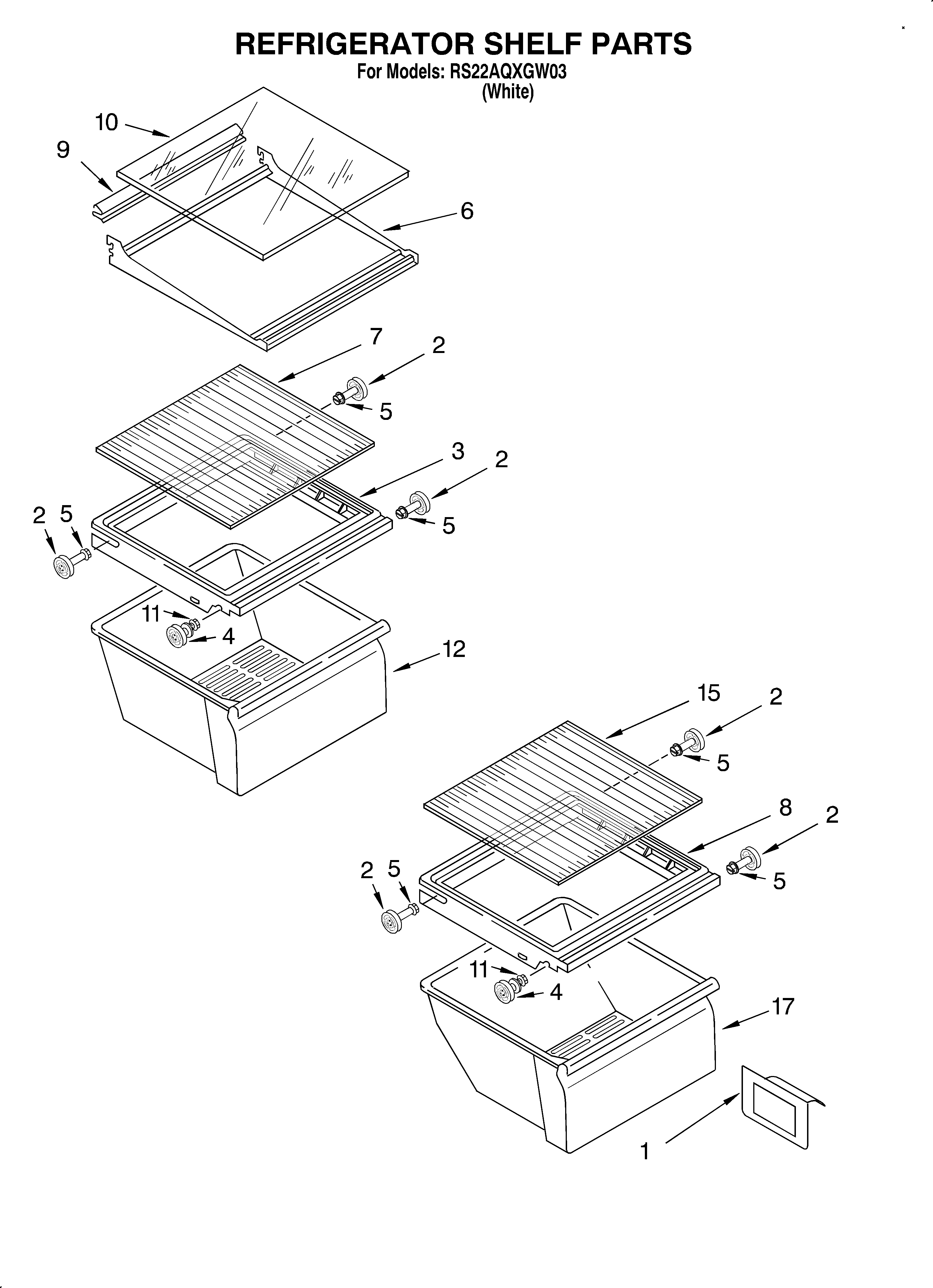 Roper RS22AQXGW03 refrigerator shelf diagram
