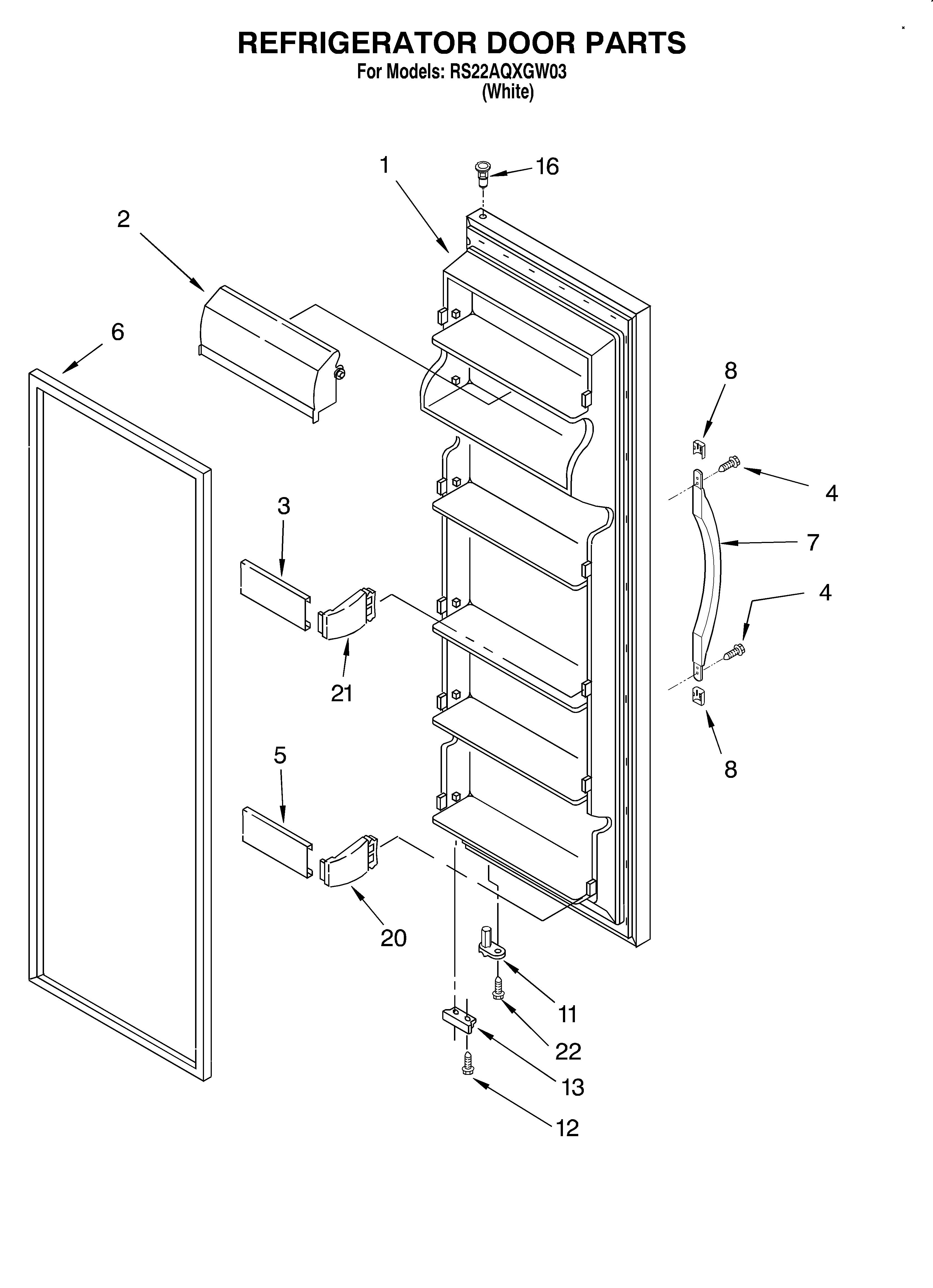 Roper RS22AQXGW03 refrigerator door diagram