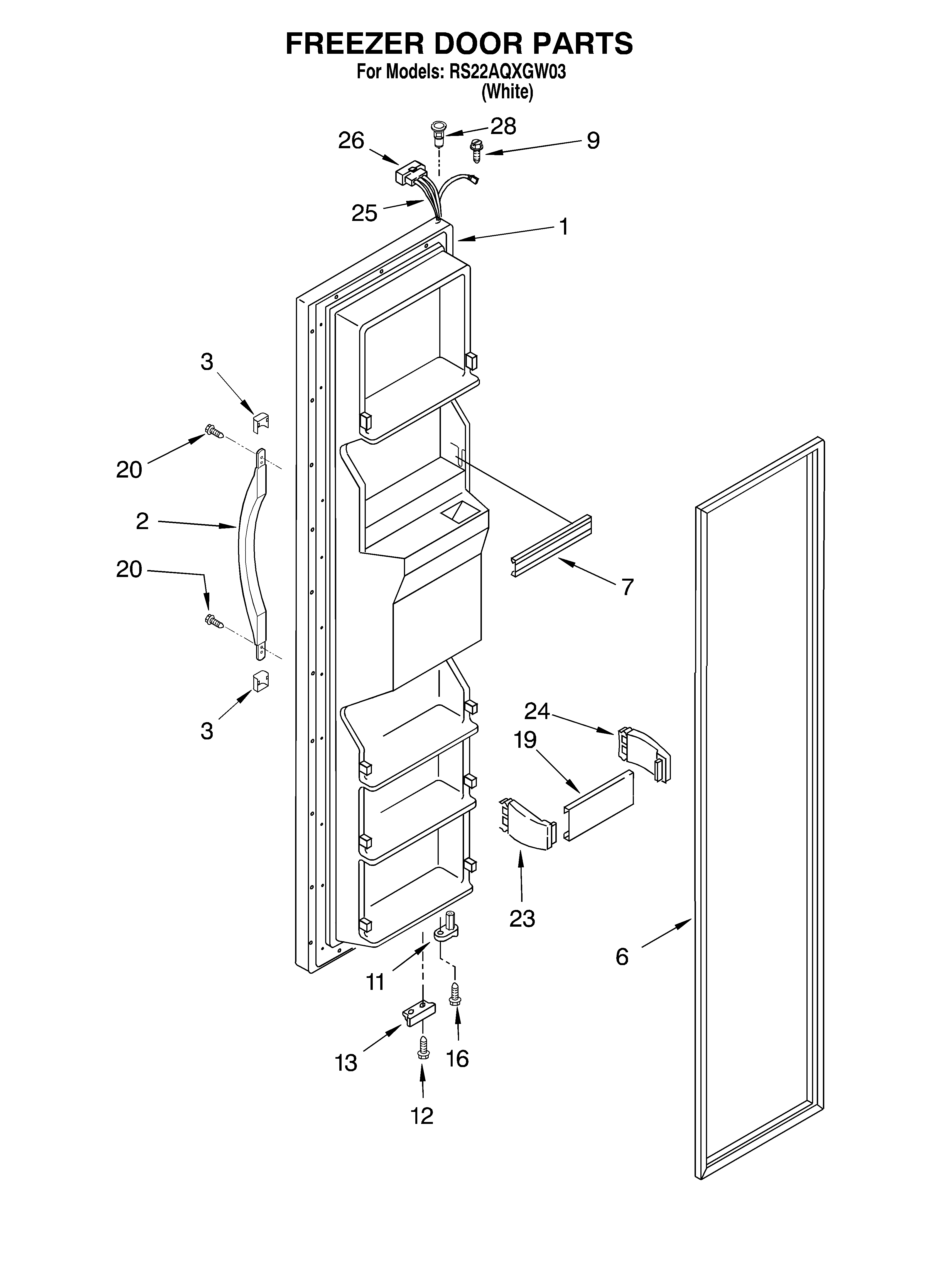 Roper RS22AQXGW03 freezer door diagram