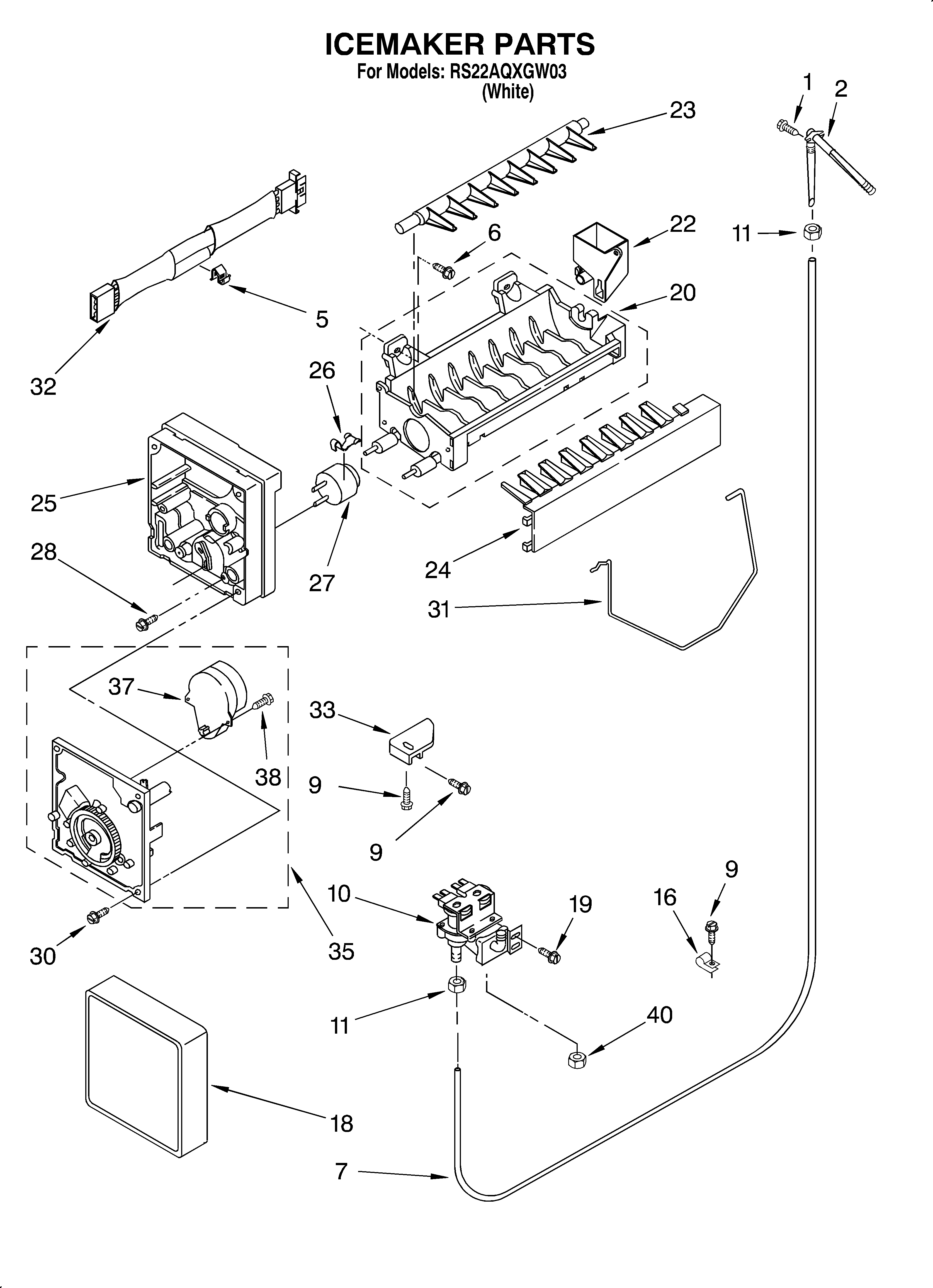 Roper RS22AQXGW03 ice maker/optional diagram