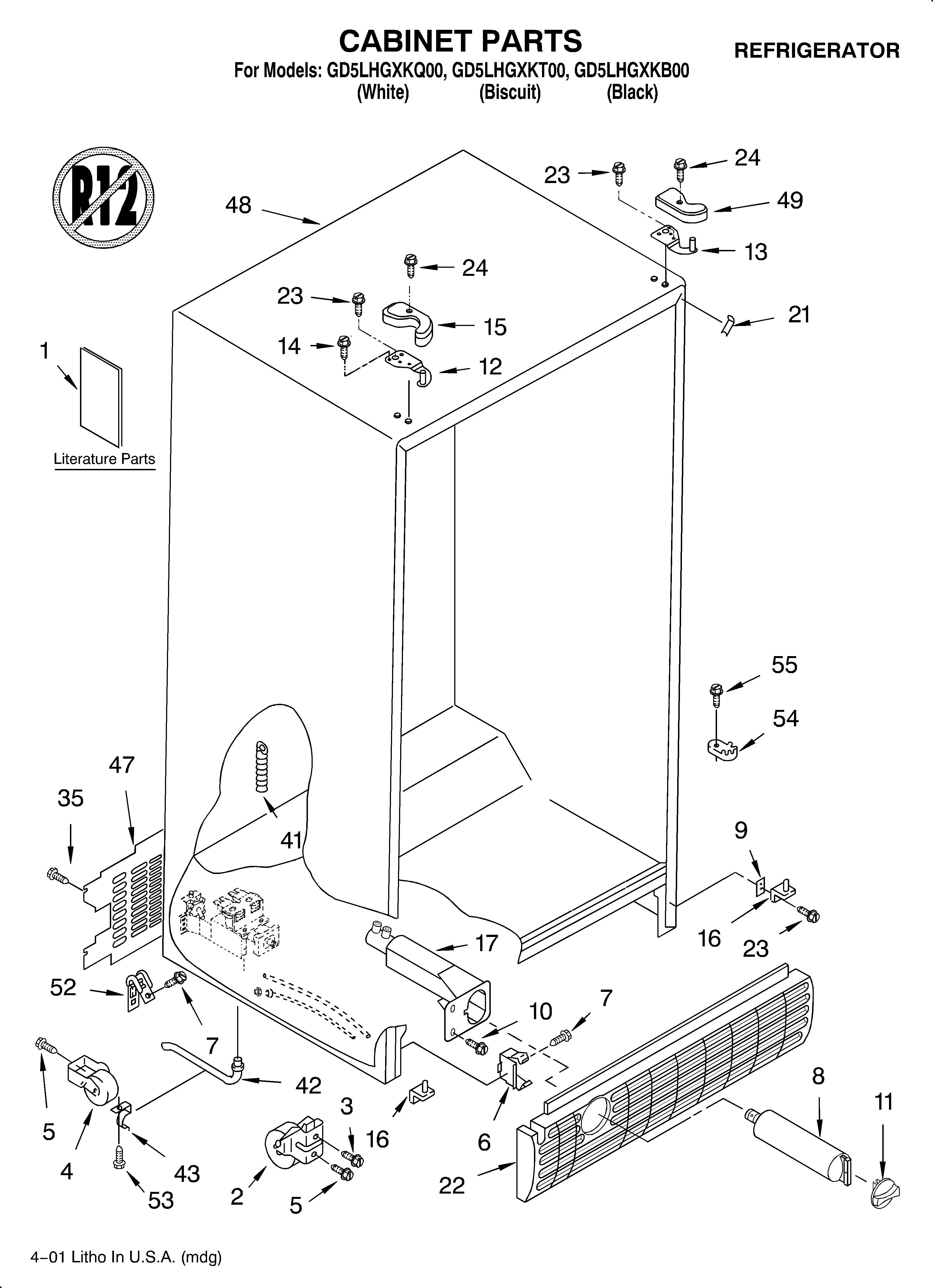 Whirlpool GD5LHGXKB00 cabinet/literature diagram