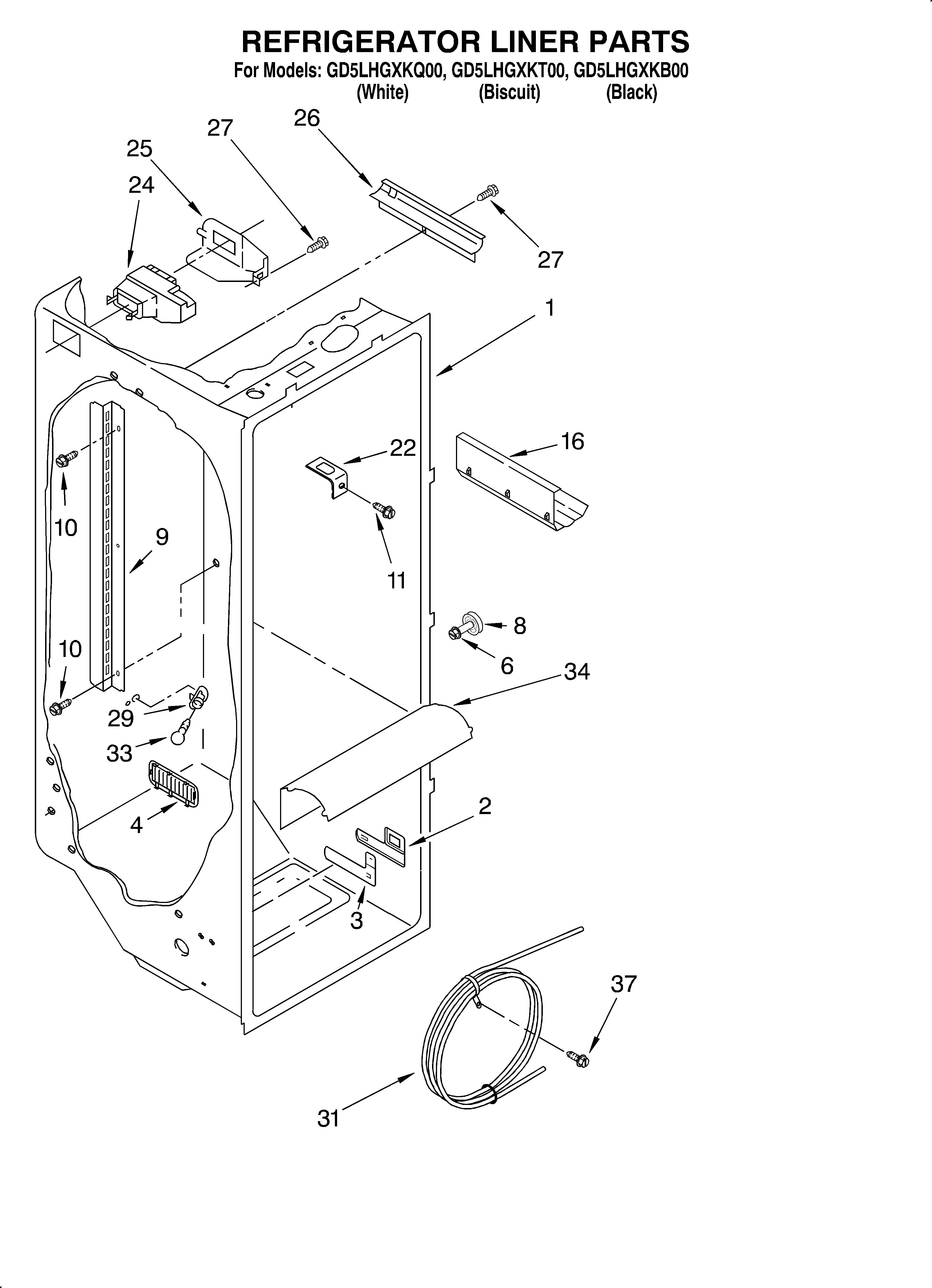 Whirlpool GD5LHGXKB00 refrigerator liner diagram