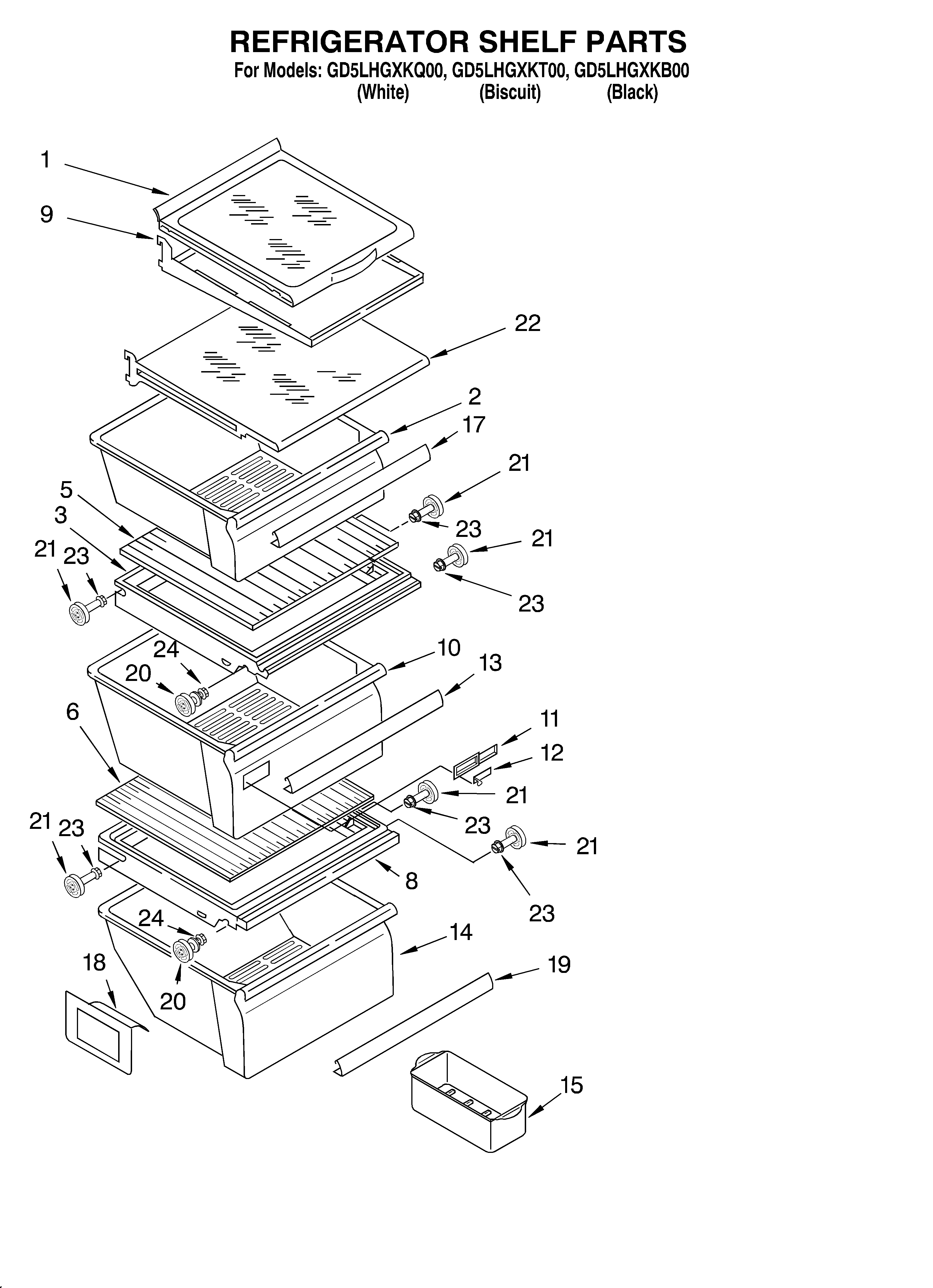 Whirlpool GD5LHGXKB00 refrigerator shelf diagram