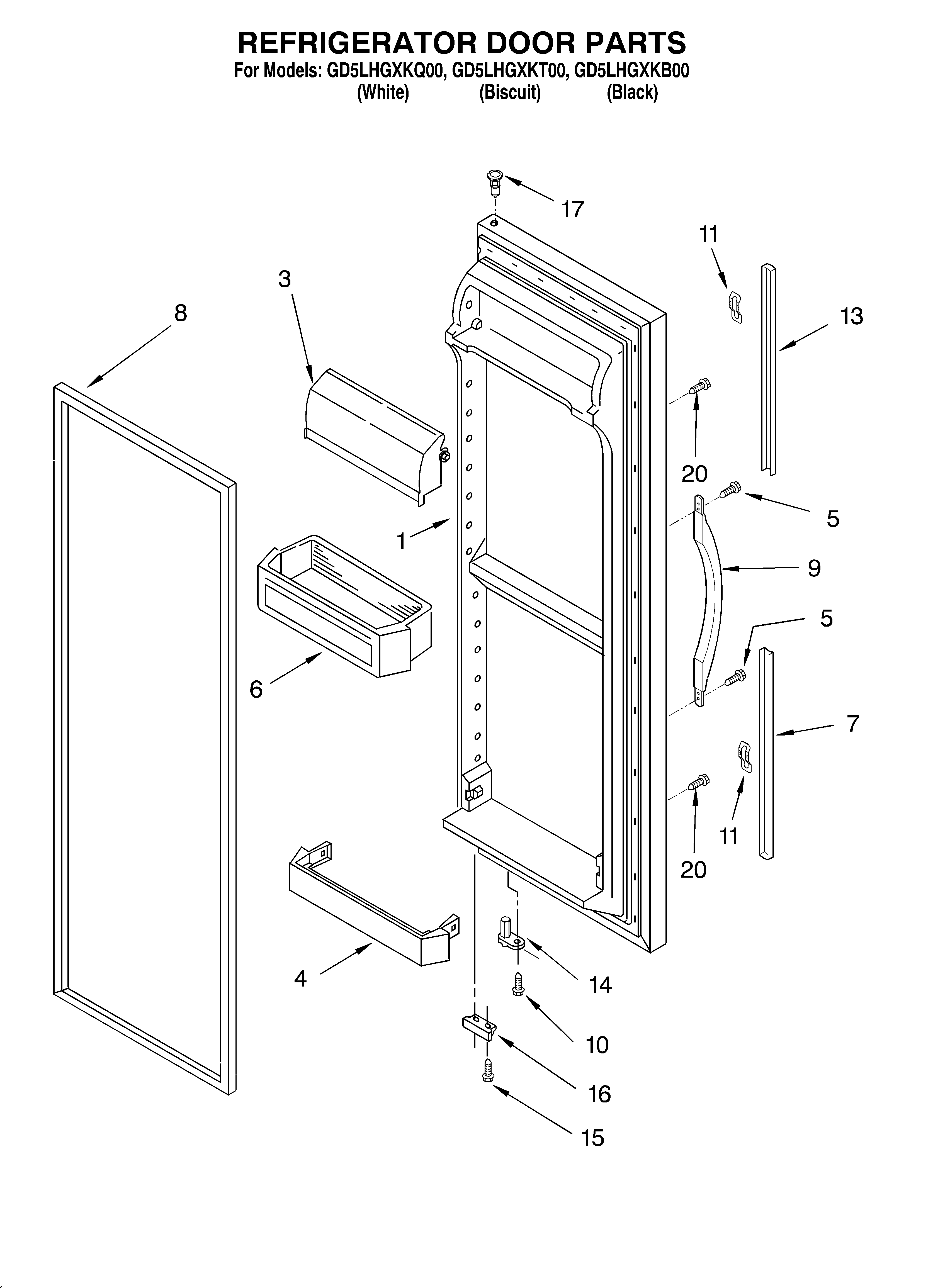Whirlpool GD5LHGXKB00 refrigerator door diagram