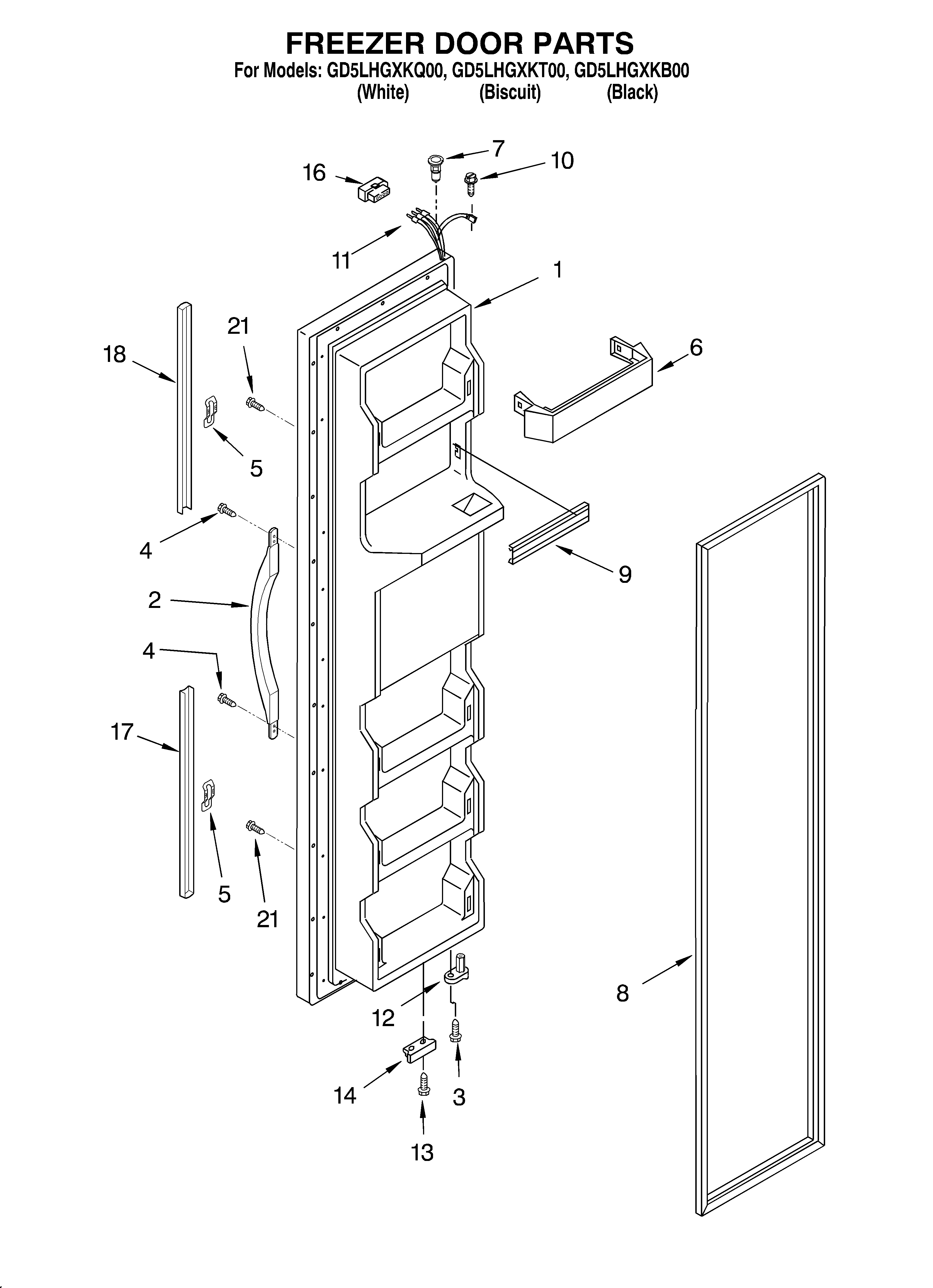 Whirlpool GD5LHGXKB00 freezer door diagram