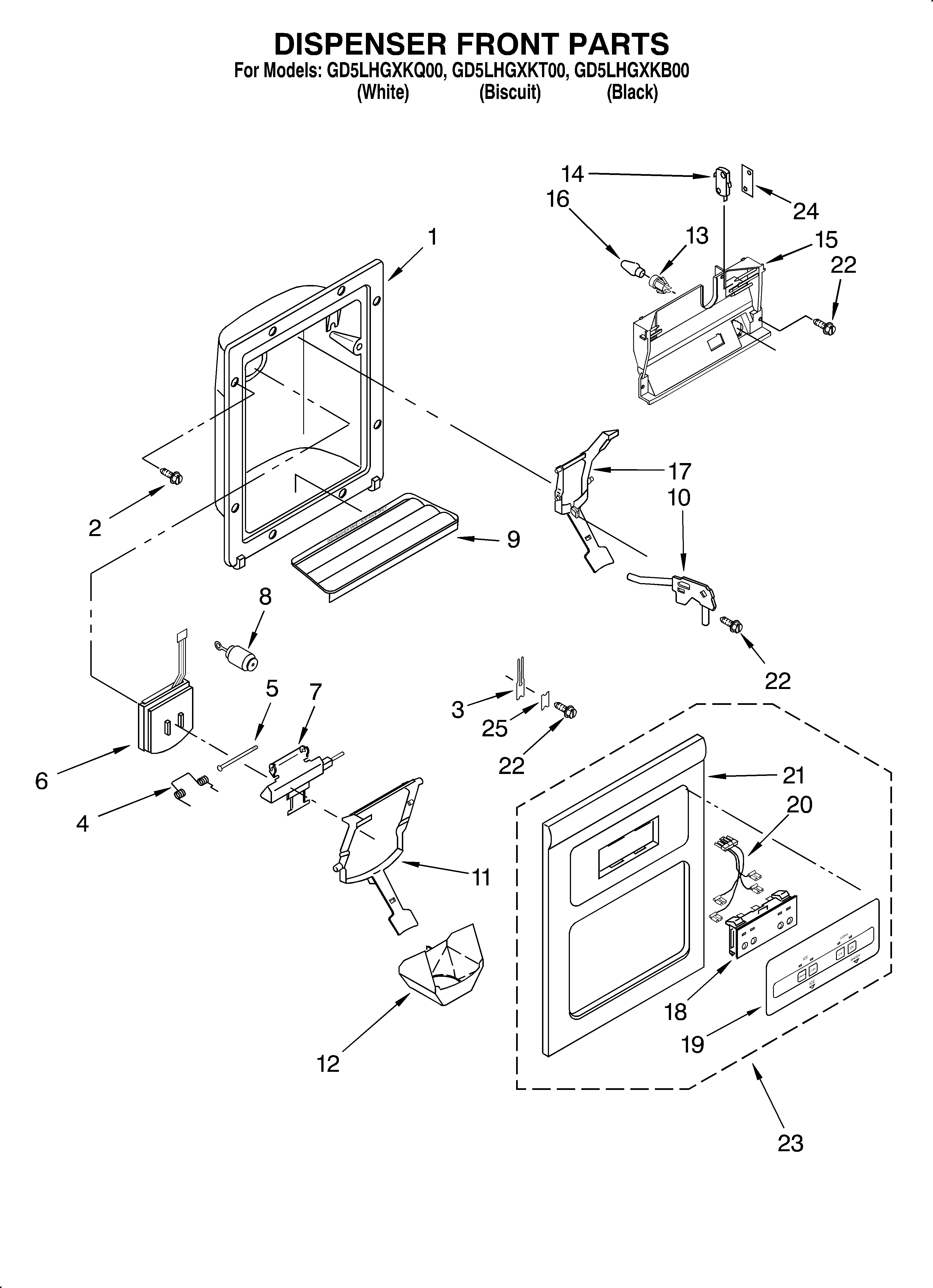 Whirlpool GD5LHGXKB00 dispenser front diagram