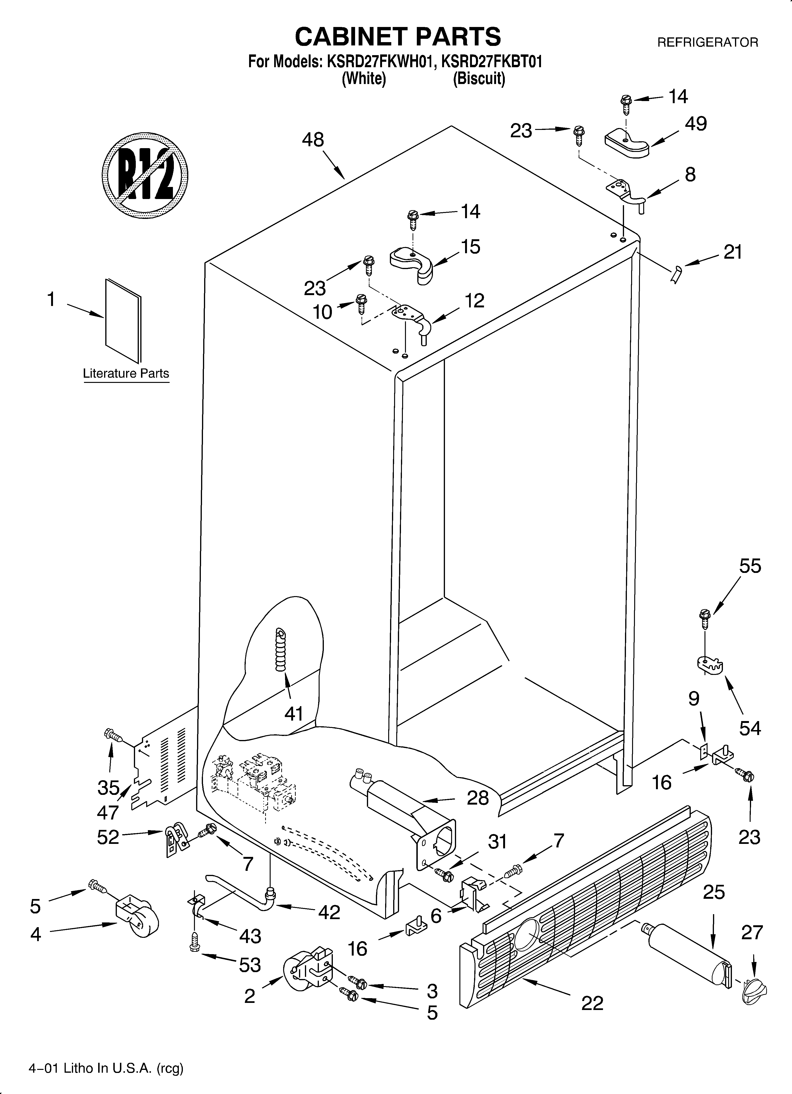 KitchenAid KSRD27FKBT01 cabinet/literature diagram