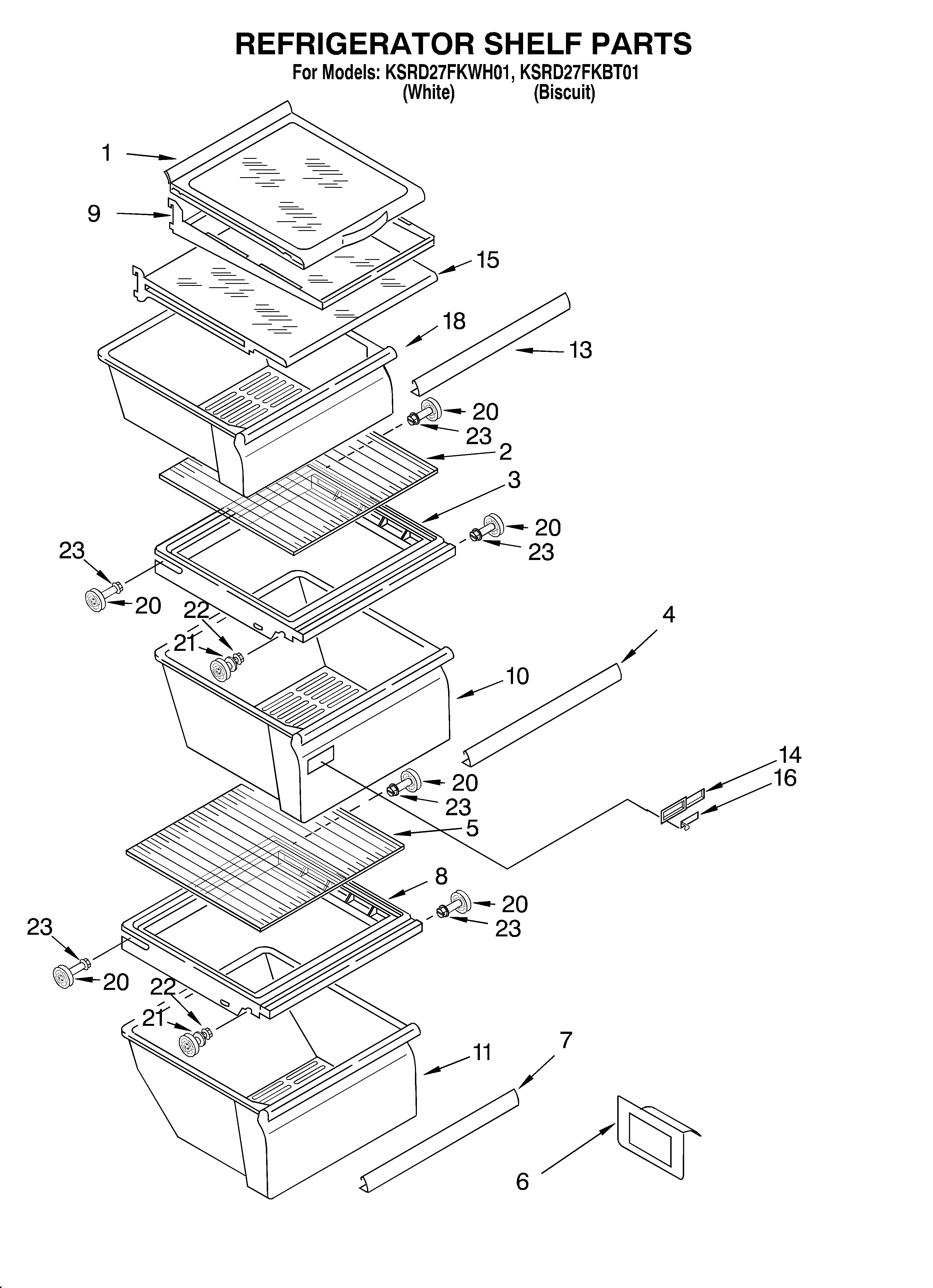 KitchenAid KSRD27FKBT01 refrigerator shelf diagram