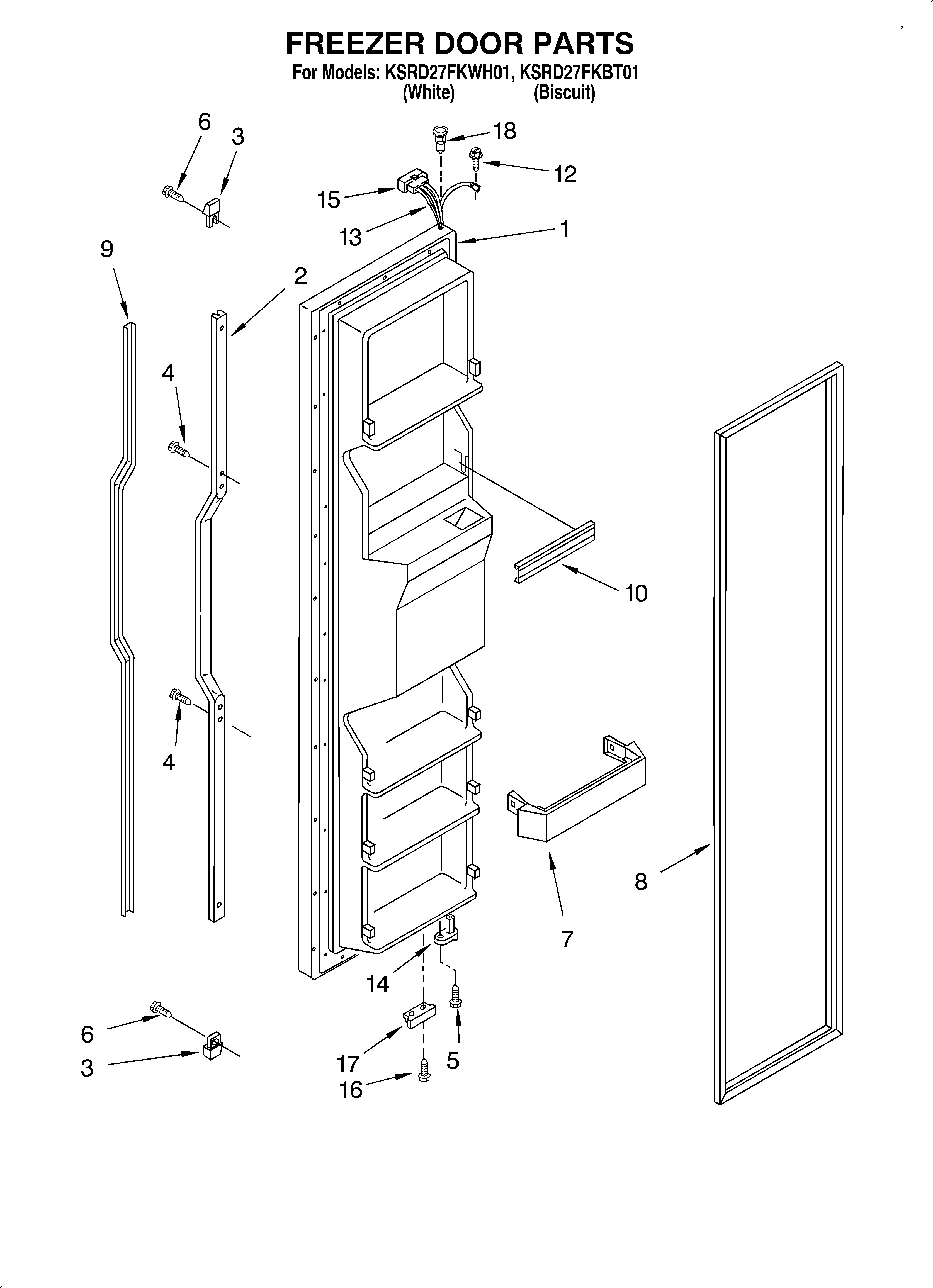 KitchenAid KSRD27FKBT01 freezer door diagram