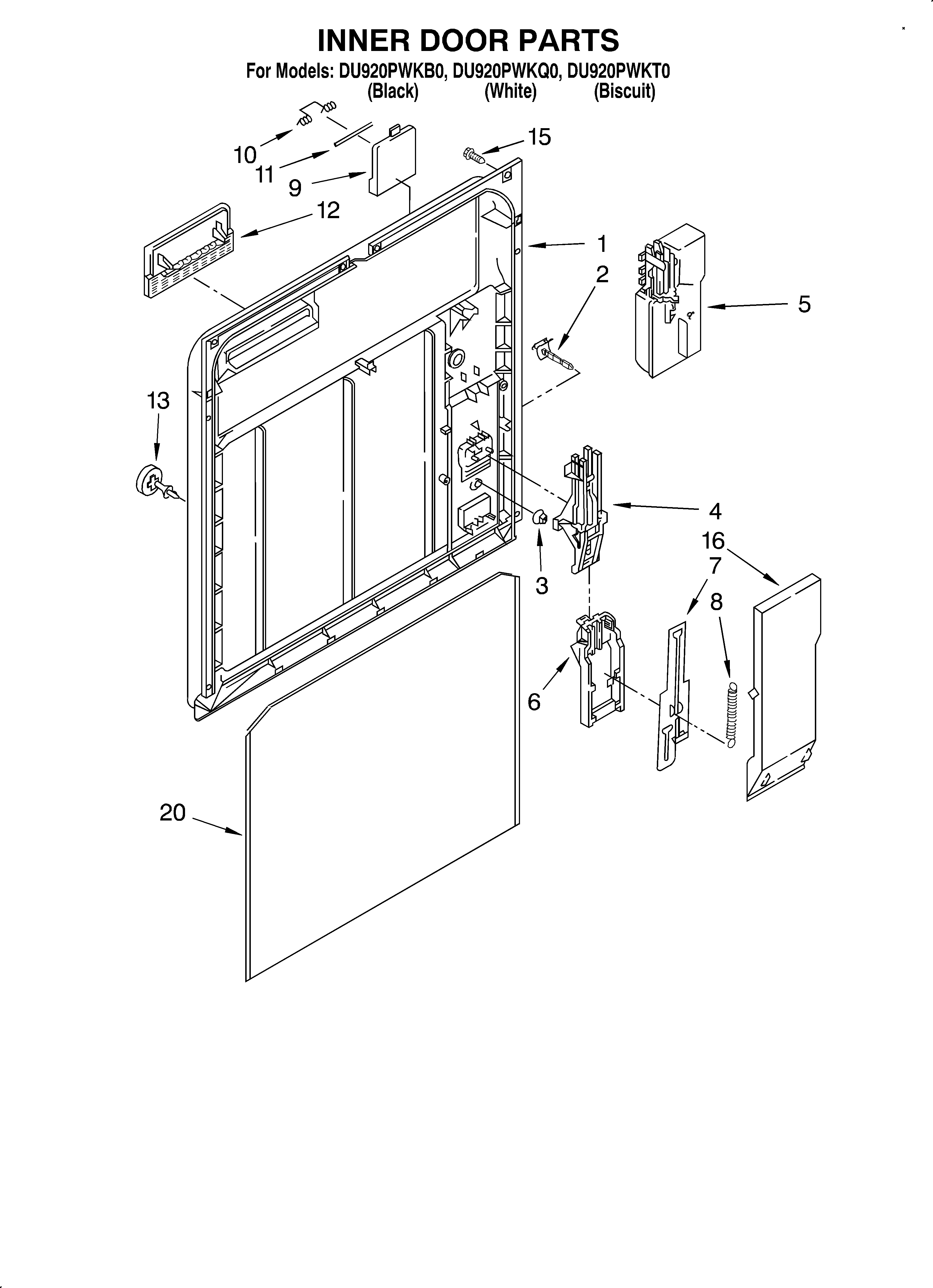 Whirlpool DU920PWKQ0 inner door diagram