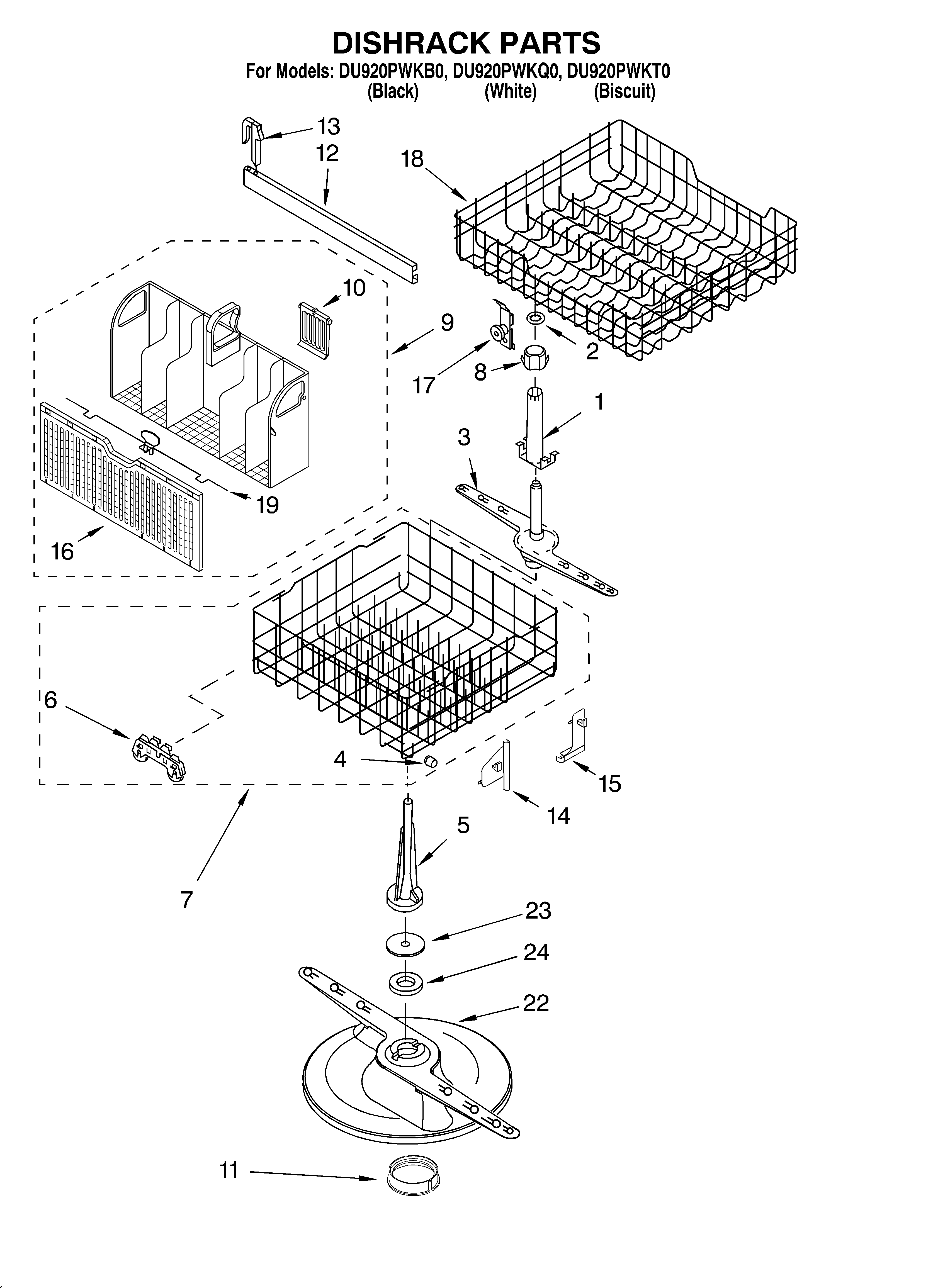 Whirlpool DU920PWKQ0 dishrack diagram