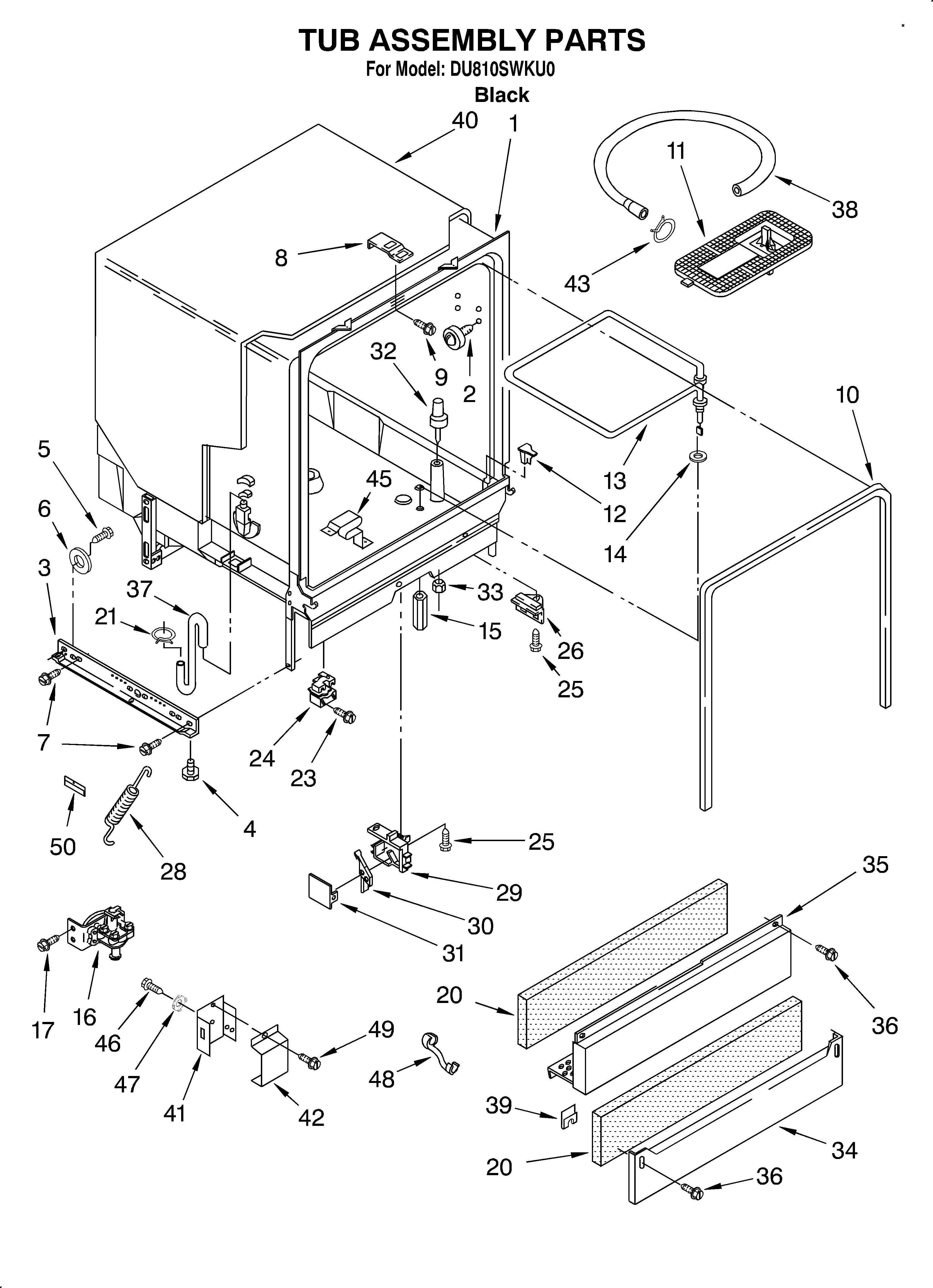 Whirlpool DU810SWKU0 tub assembly diagram