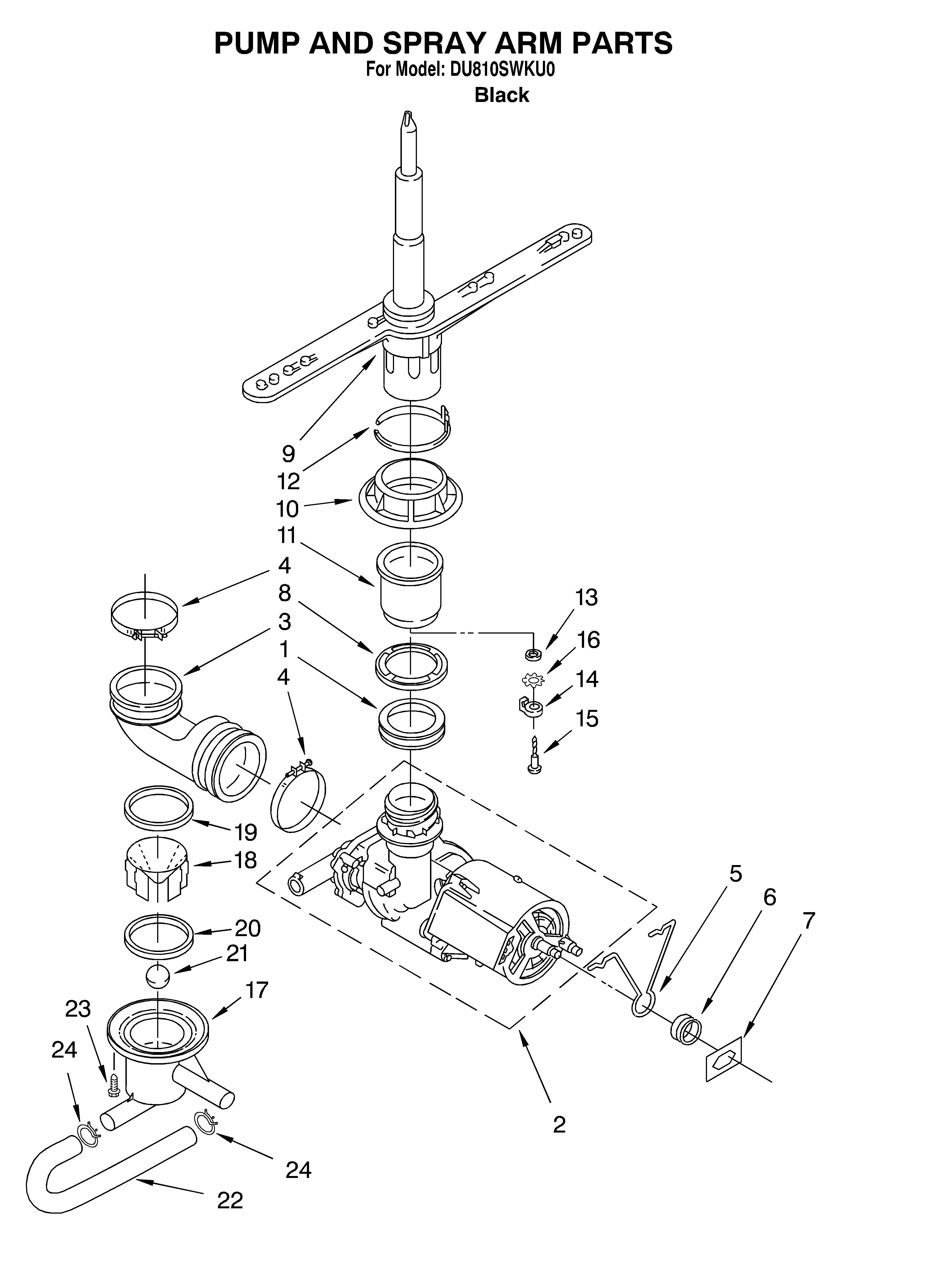 Whirlpool DU810SWKU0 pump and sprayarm diagram