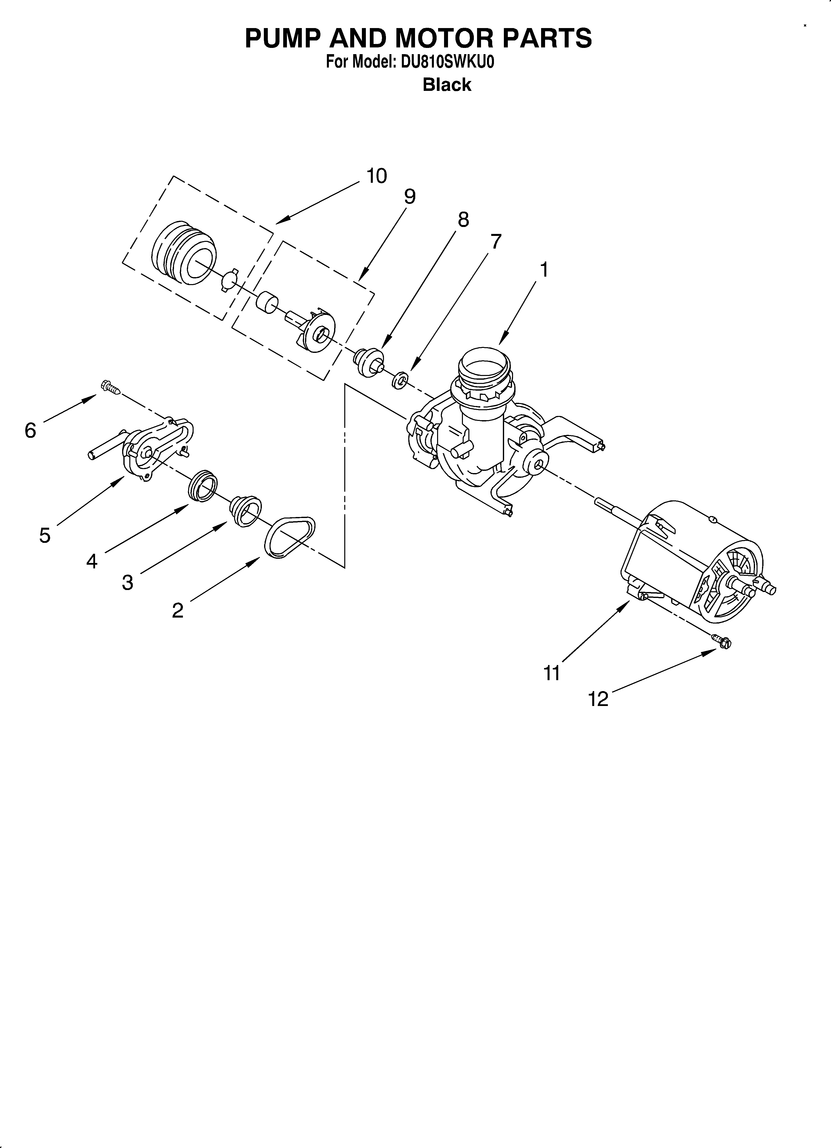 Whirlpool DU810SWKU0 pump and motor diagram