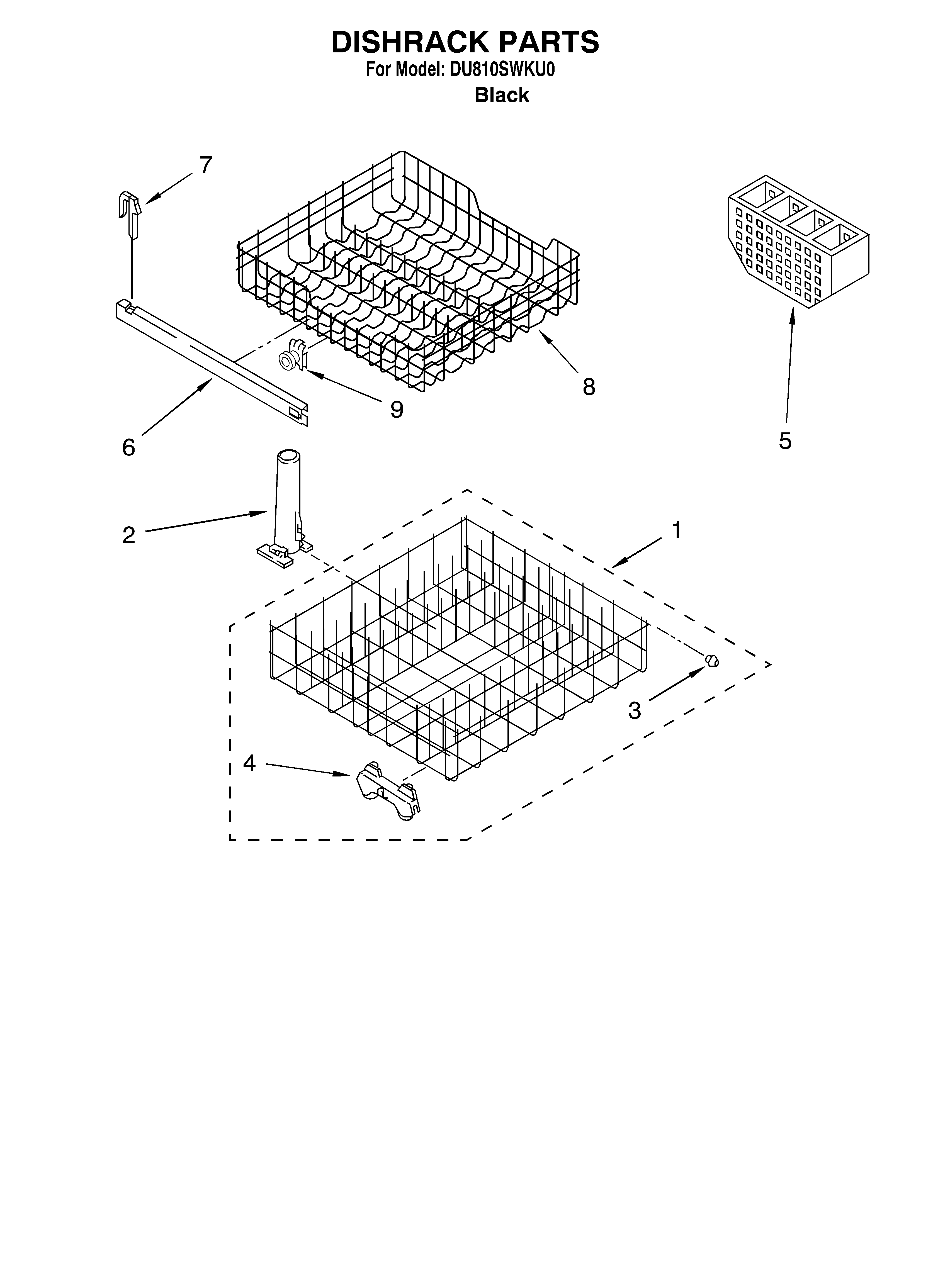 Whirlpool DU810SWKU0 dishrack diagram