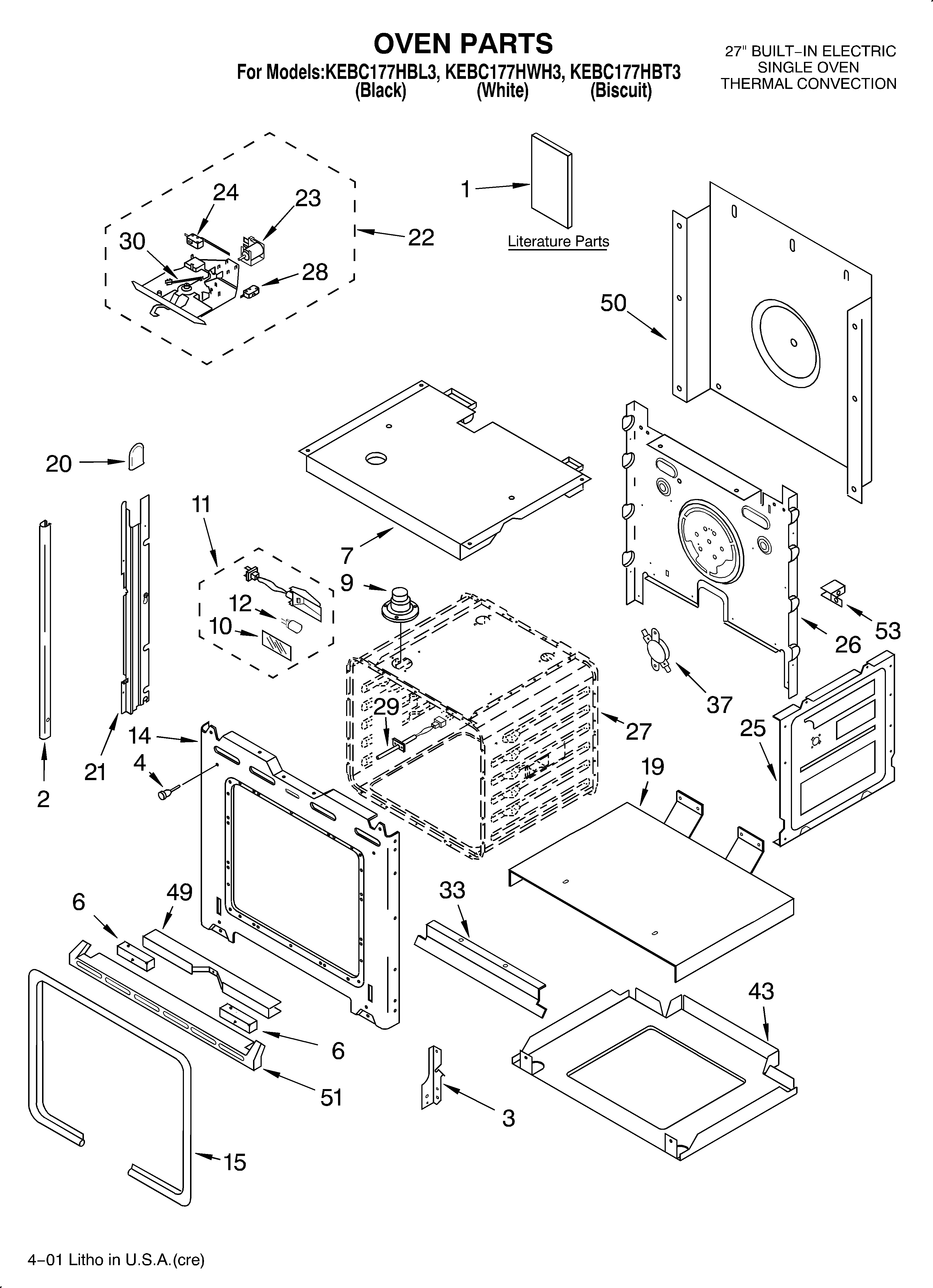 KitchenAid KEBC177HBT3 oven/literature diagram
