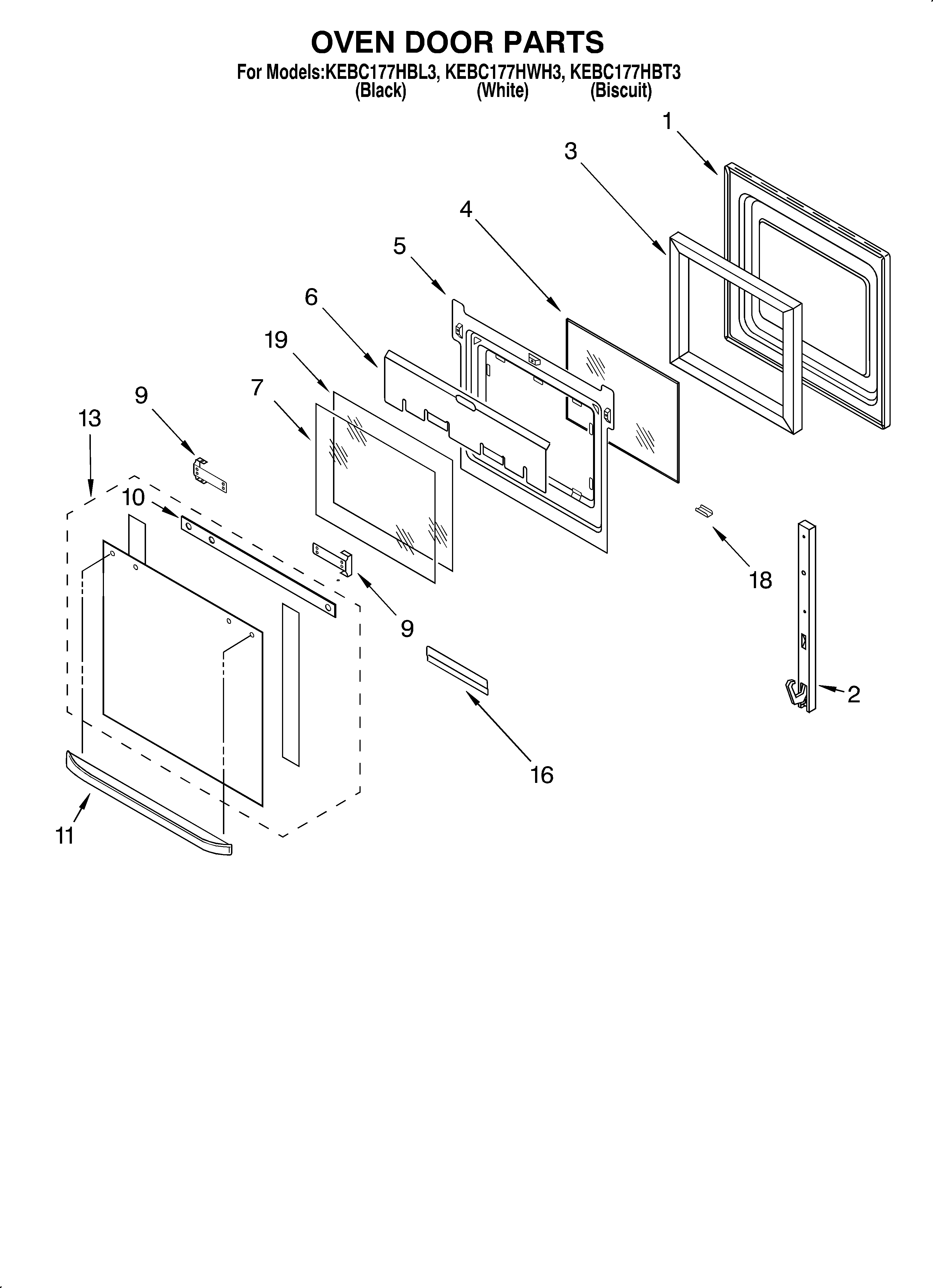 KitchenAid KEBC177HBT3 oven door diagram