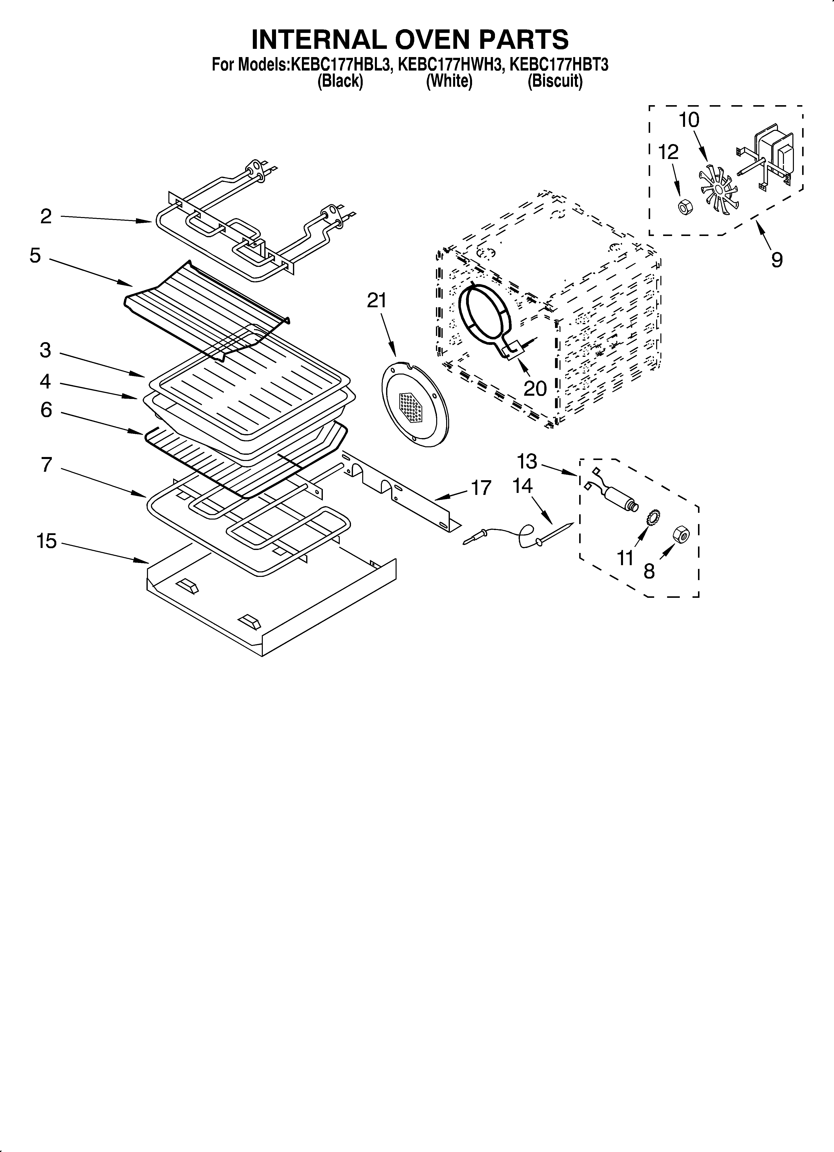 KitchenAid KEBC177HBT3 internal oven diagram