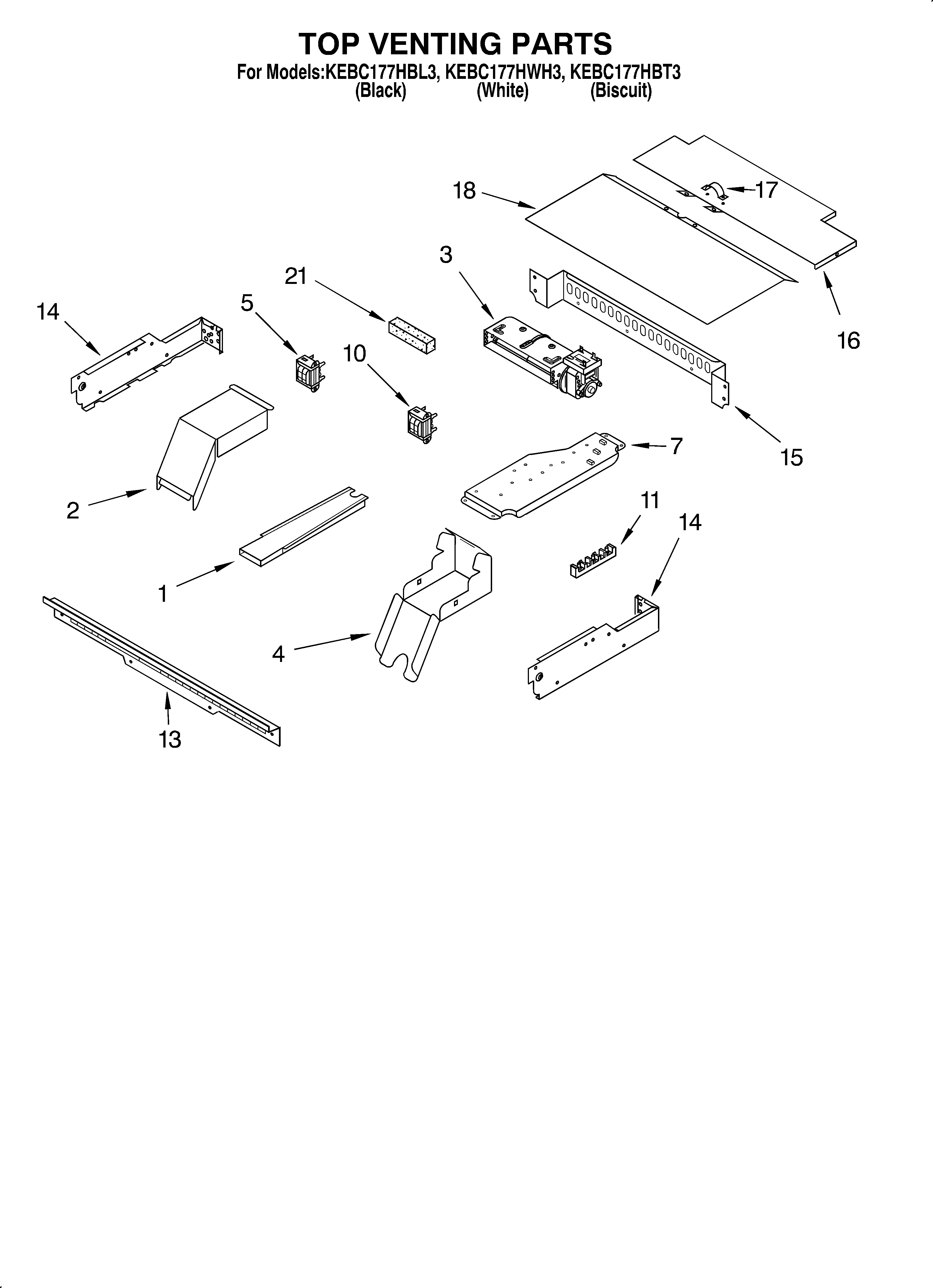 KitchenAid KEBC177HBT3 top venting/optional diagram