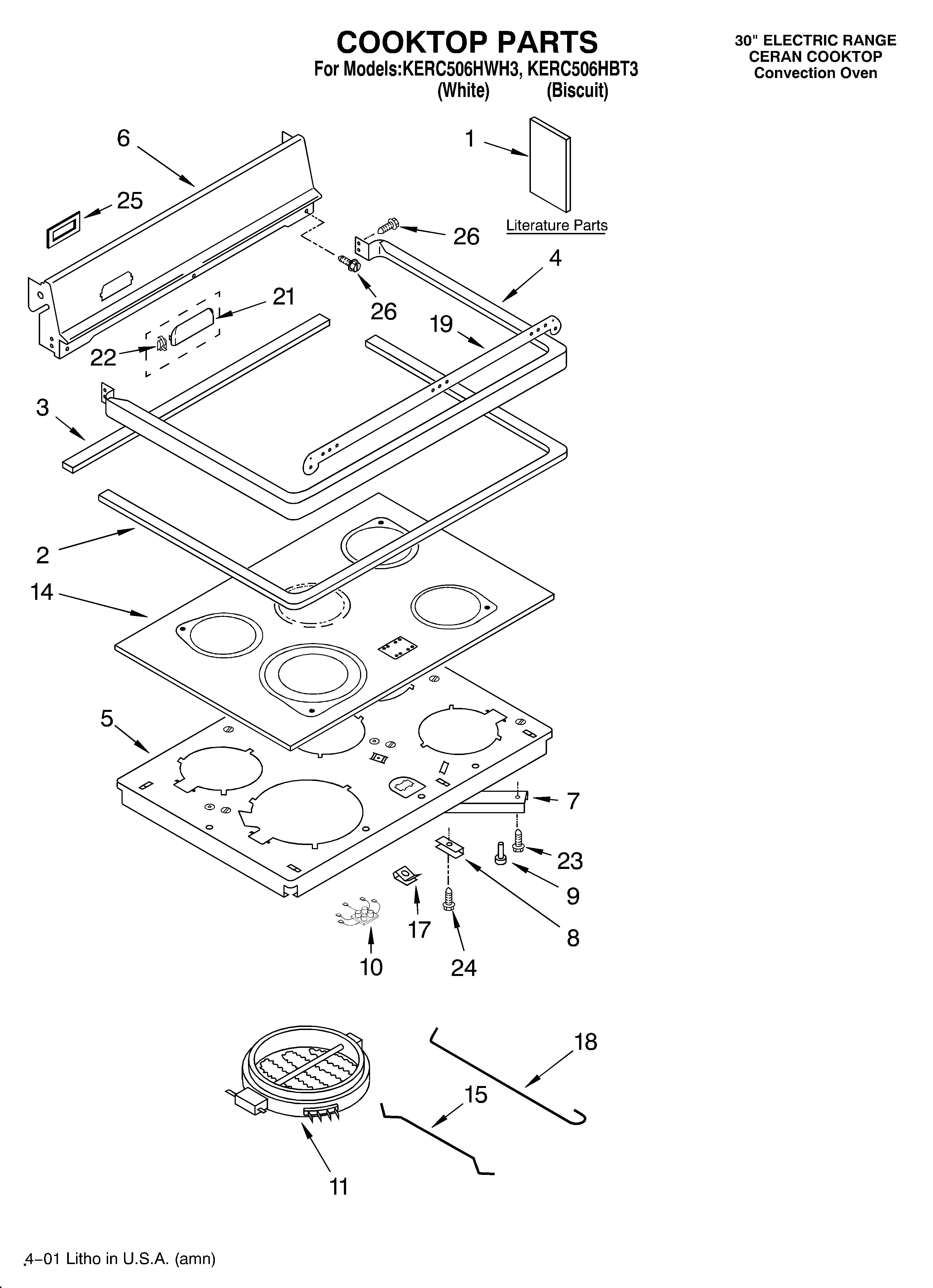 KitchenAid KERC506HBT3 cooktop/literature diagram