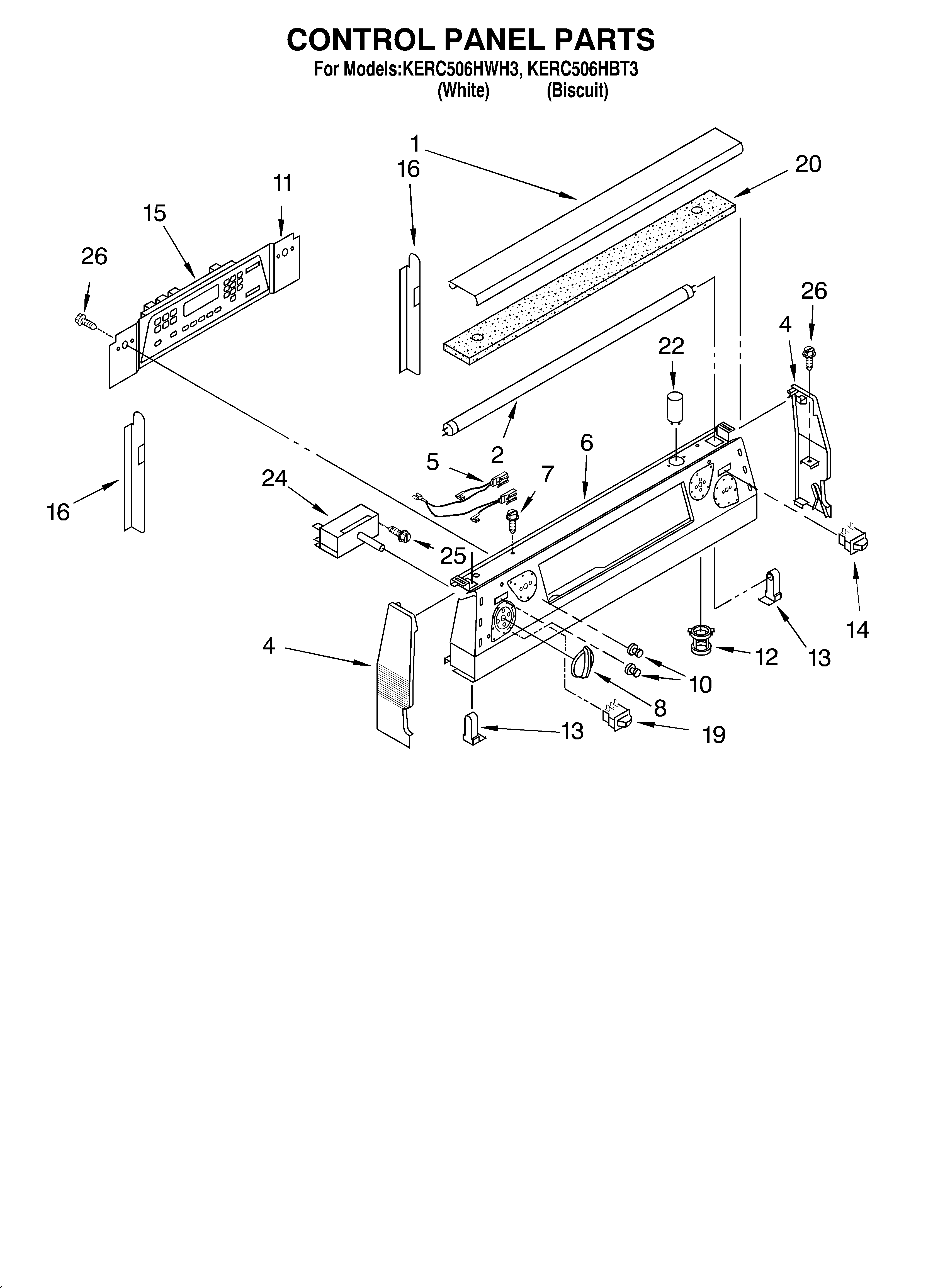 KitchenAid KERC506HBT3 control panel diagram