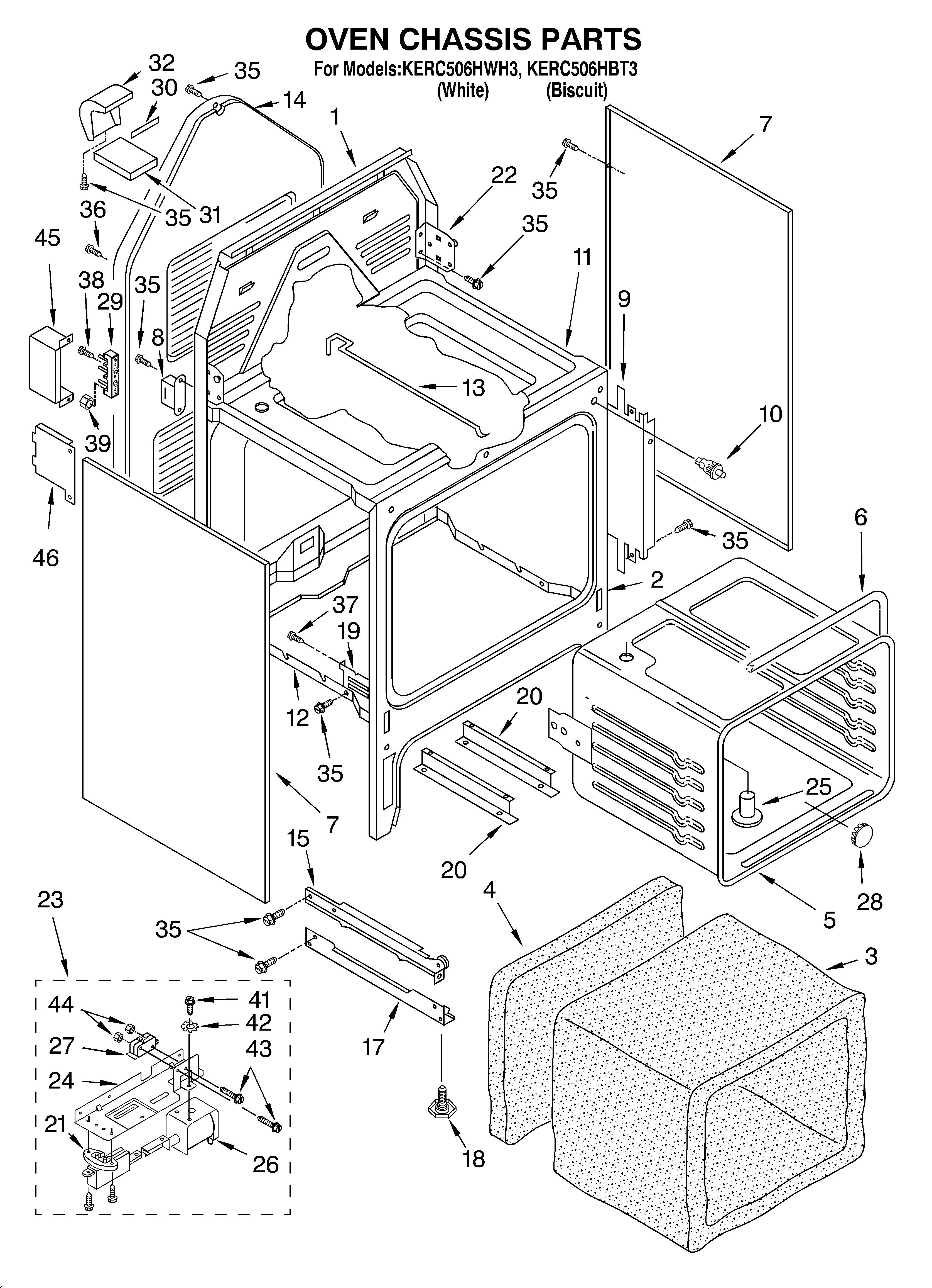 KitchenAid KERC506HBT3 oven chassis diagram