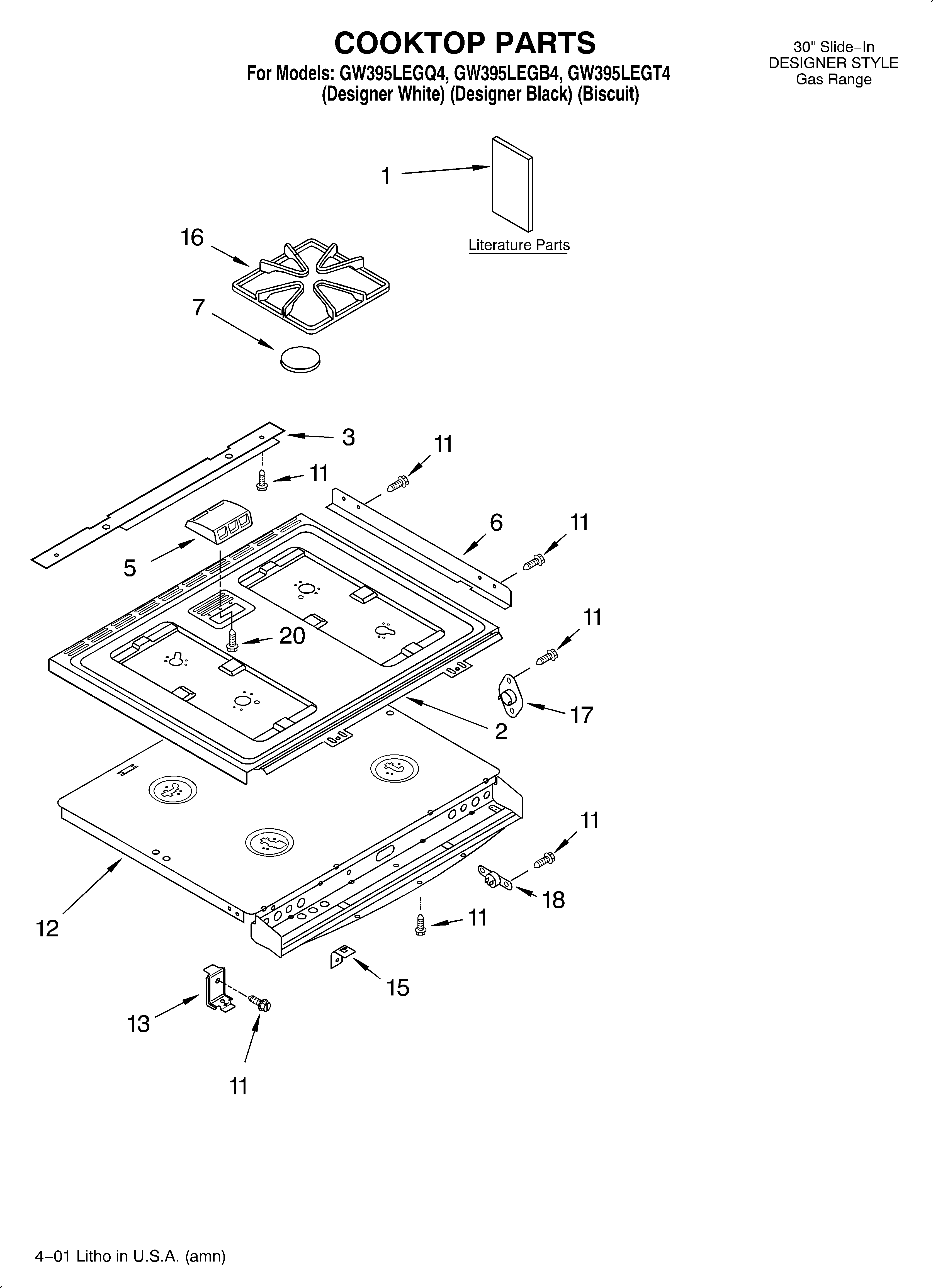 Whirlpool GW395LEGT4 cooktop/literature diagram