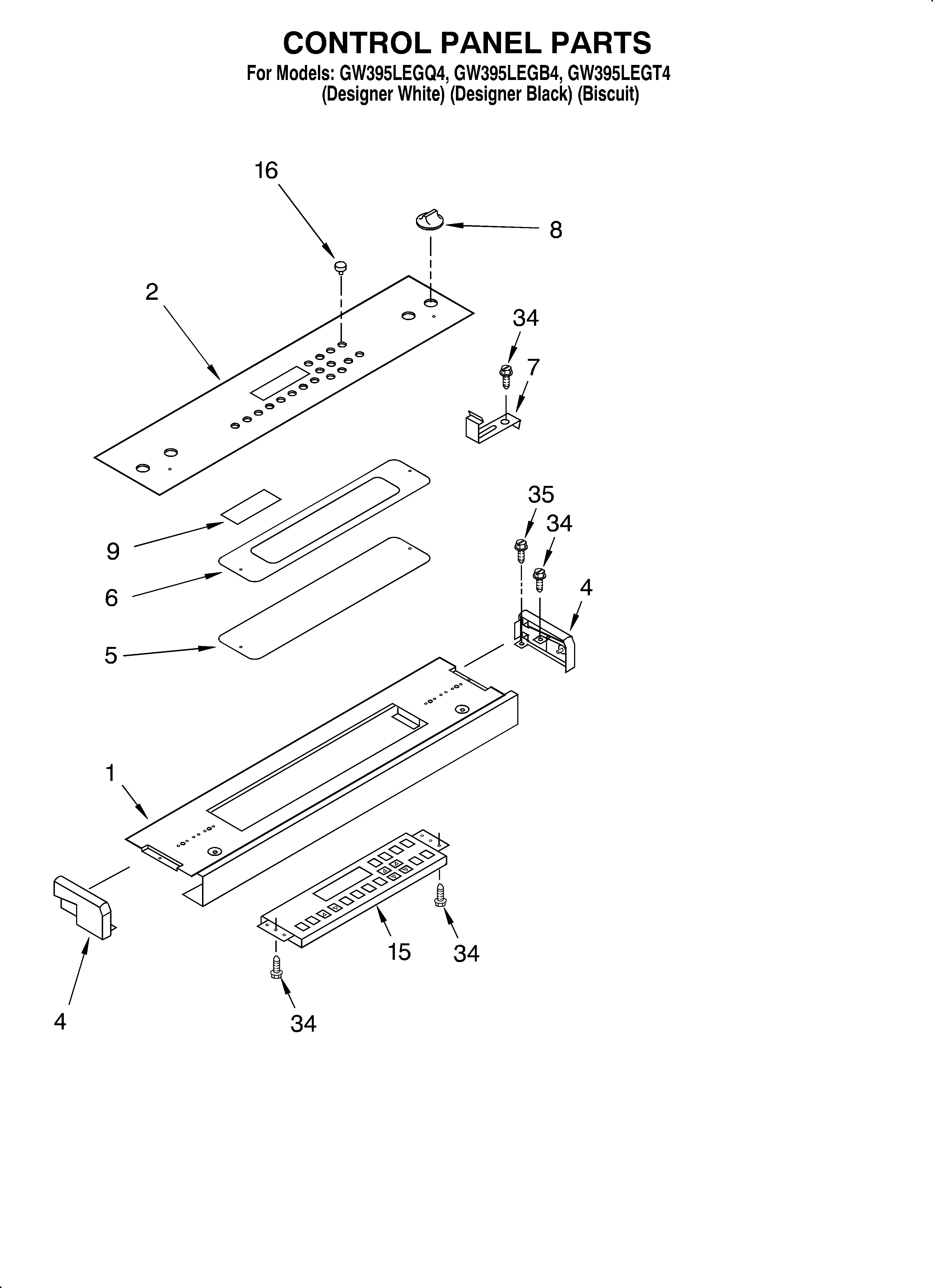 Whirlpool GW395LEGT4 control panel diagram