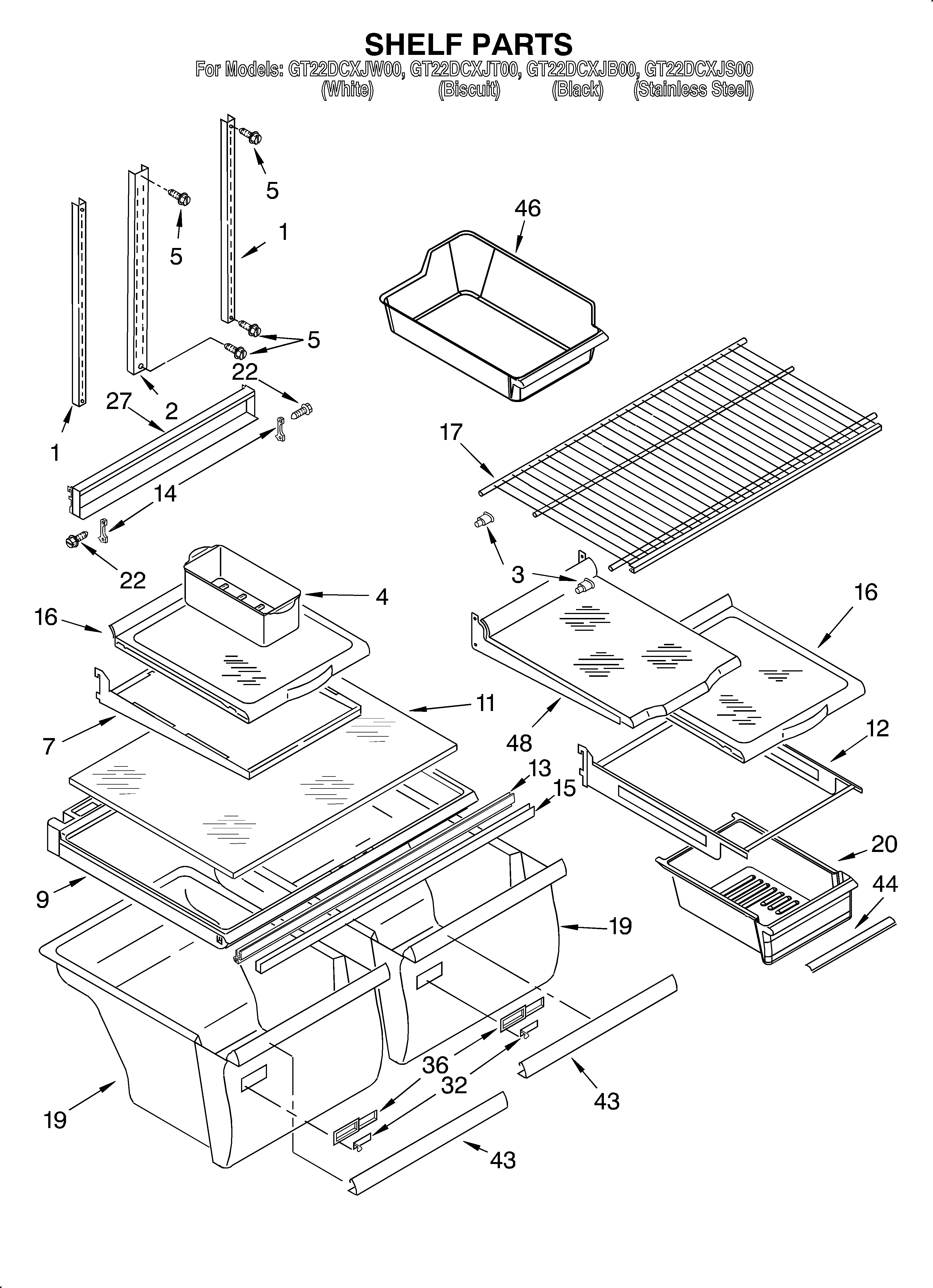 Whirlpool GT22DCXJB00 shelf diagram