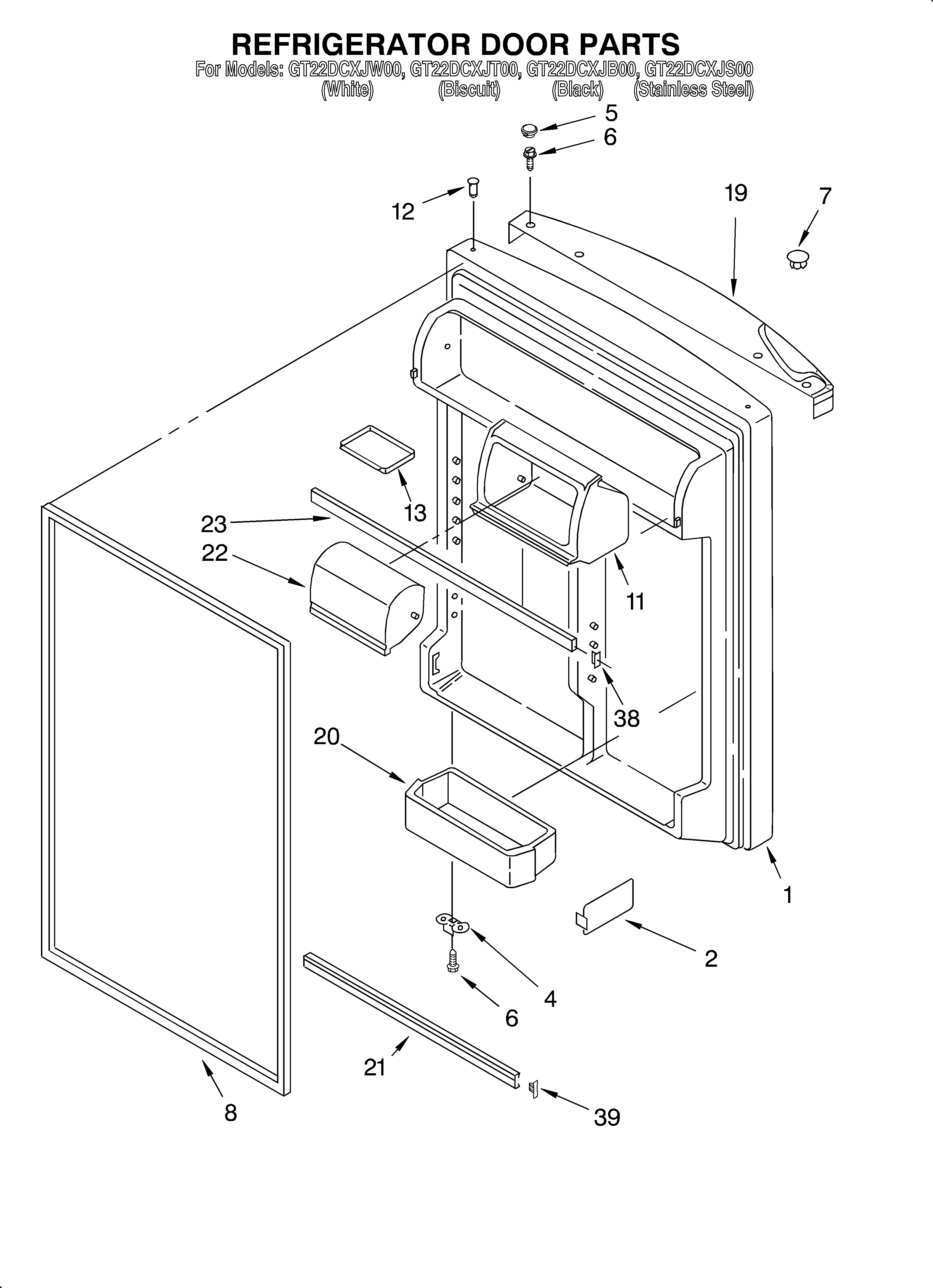 Whirlpool GT22DCXJB00 refrigerator door diagram