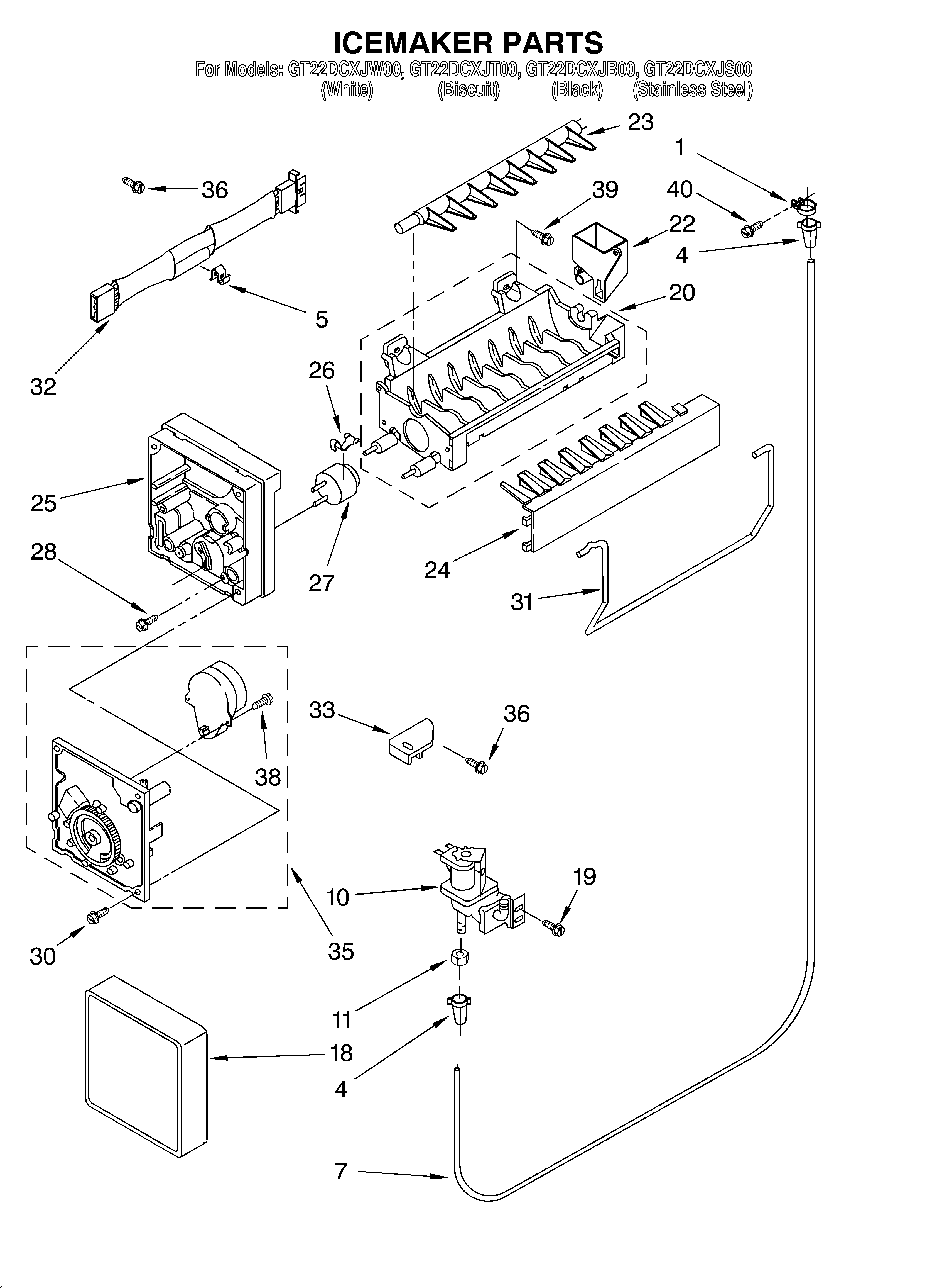 Whirlpool GT22DCXJB00 ice maker/optional diagram