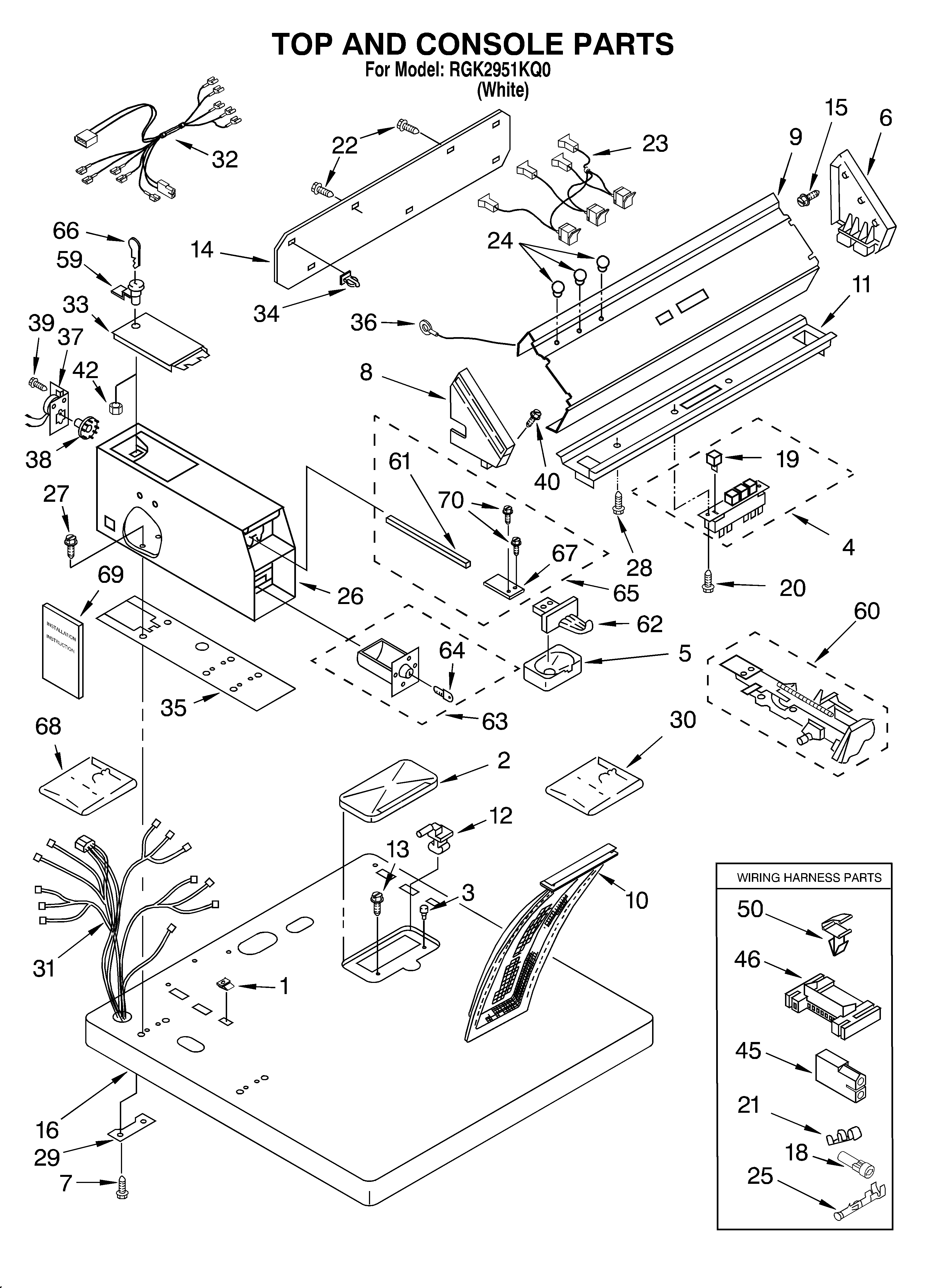 Roper RGK2951KQ0 top and console diagram
