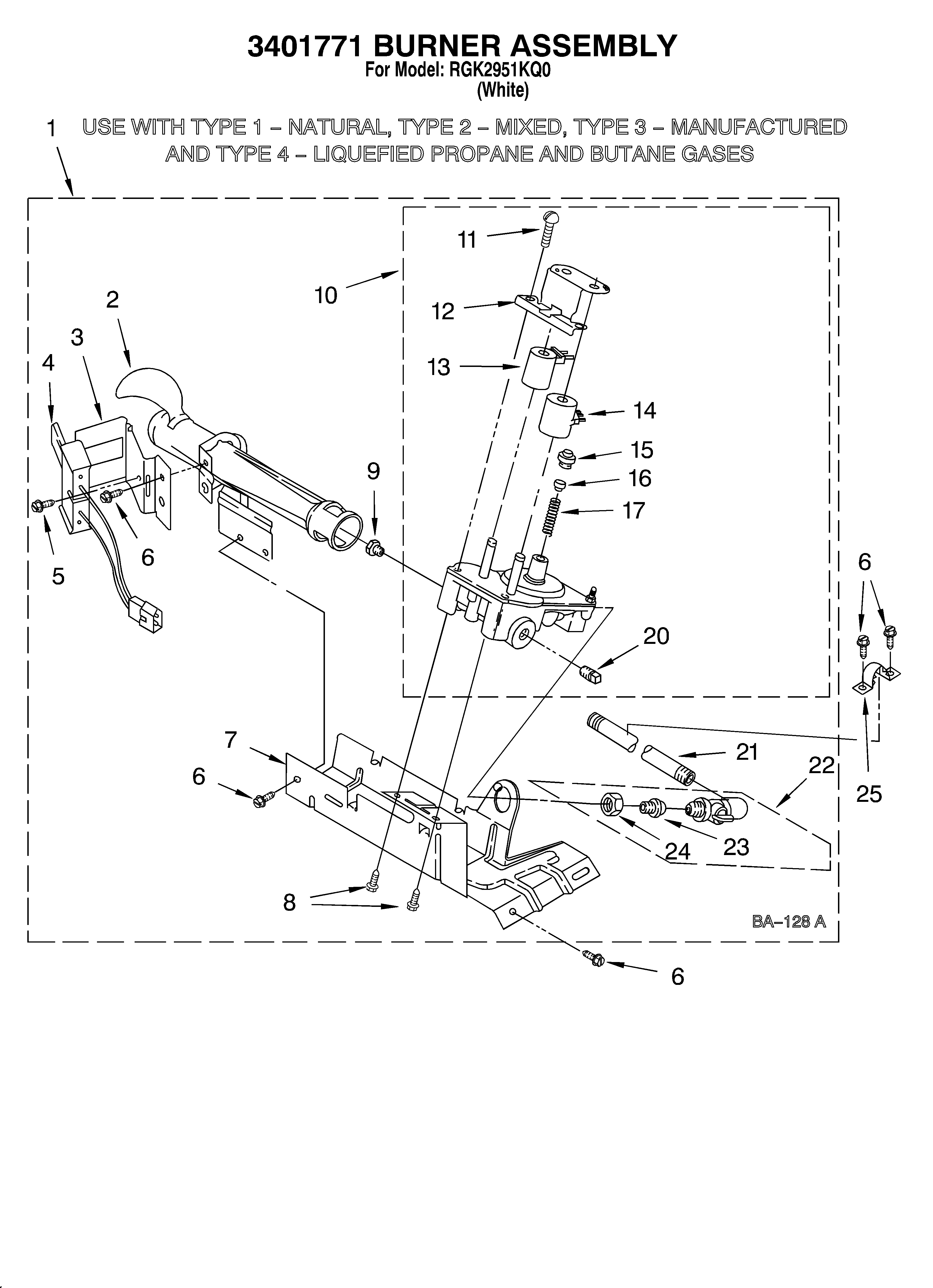 Roper RGK2951KQ0 3401771 burner assembly diagram