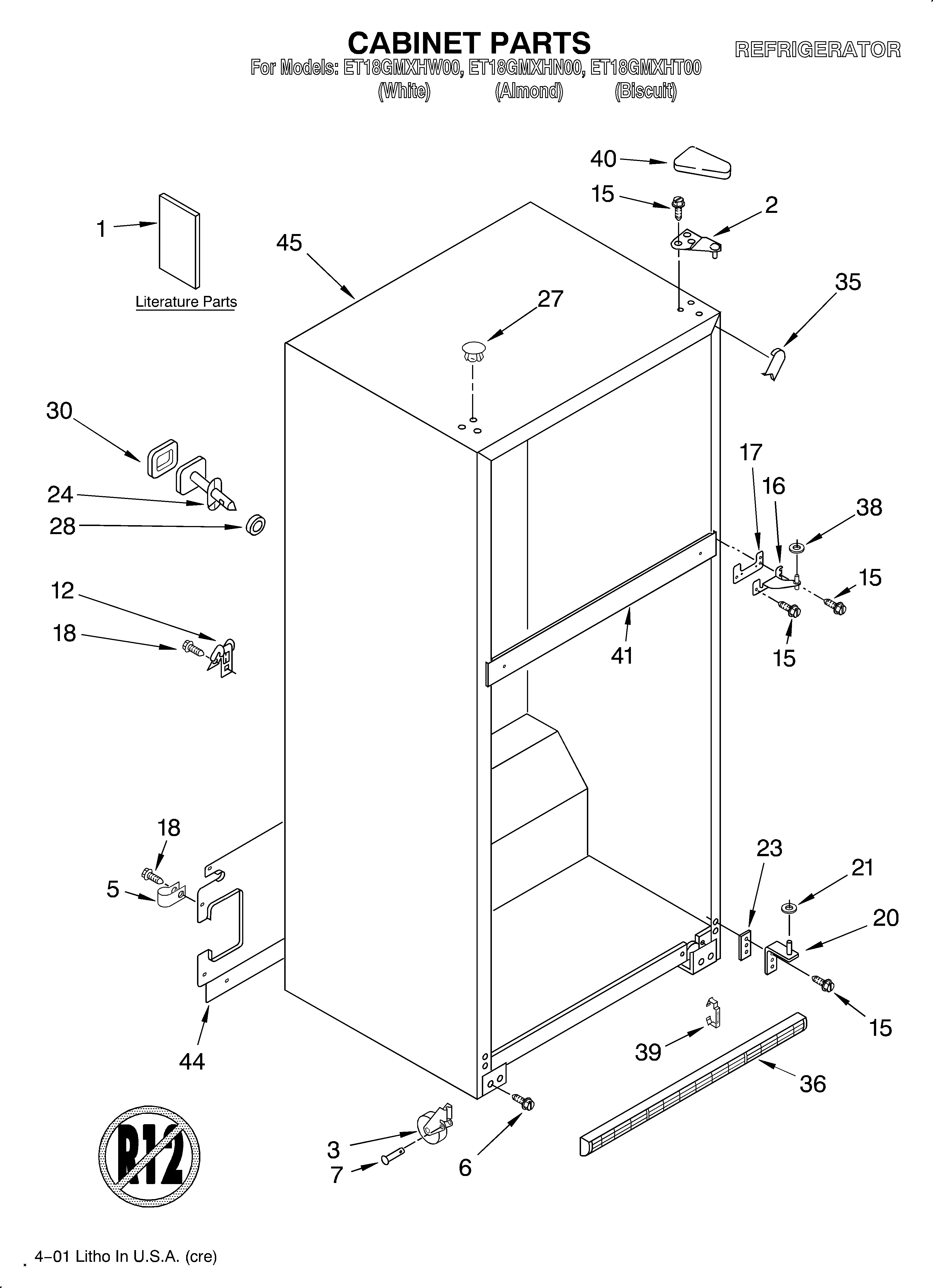 Whirlpool ET18GMXHT00 cabinet/literature diagram