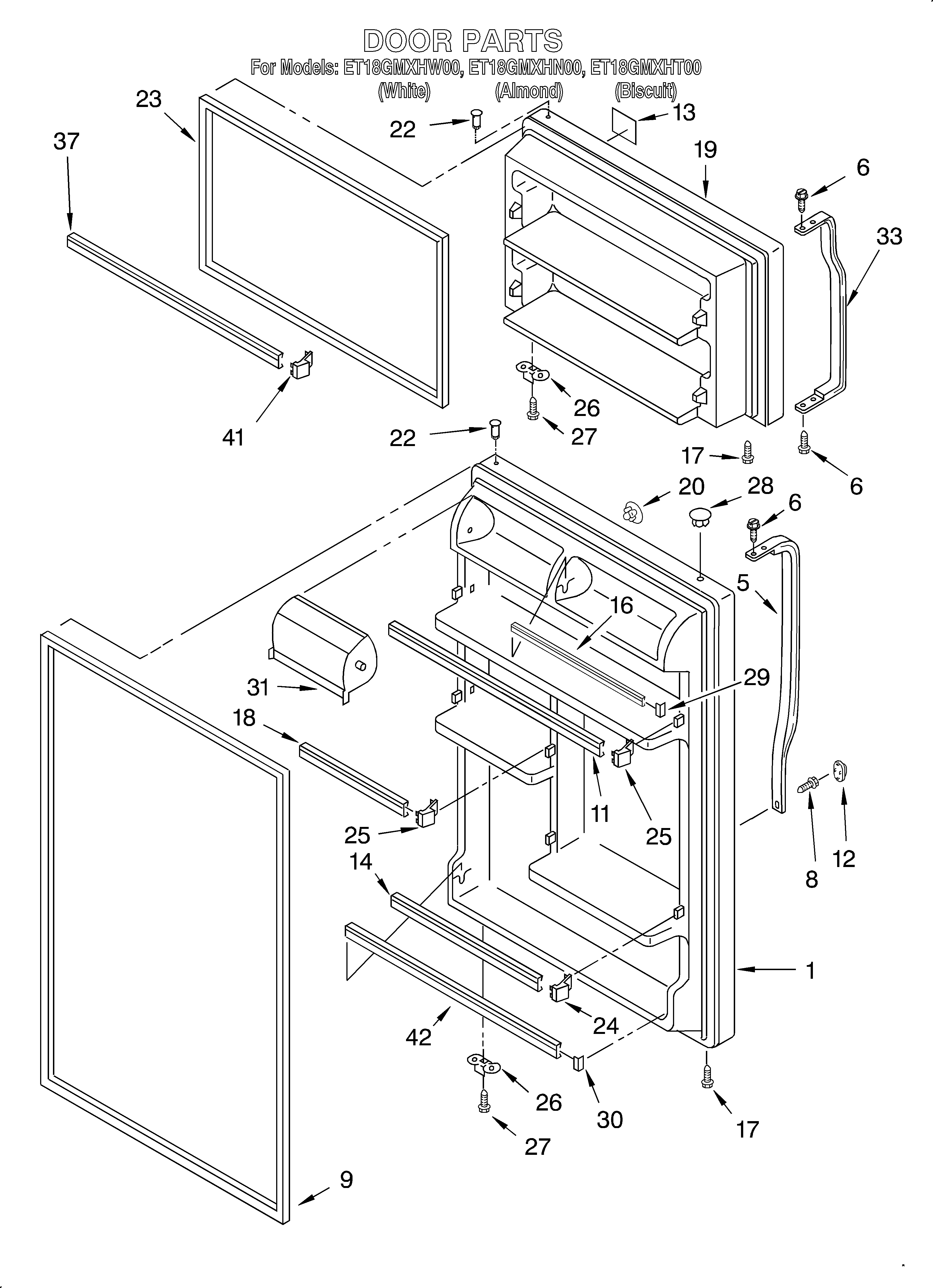 Whirlpool ET18GMXHT00 door diagram