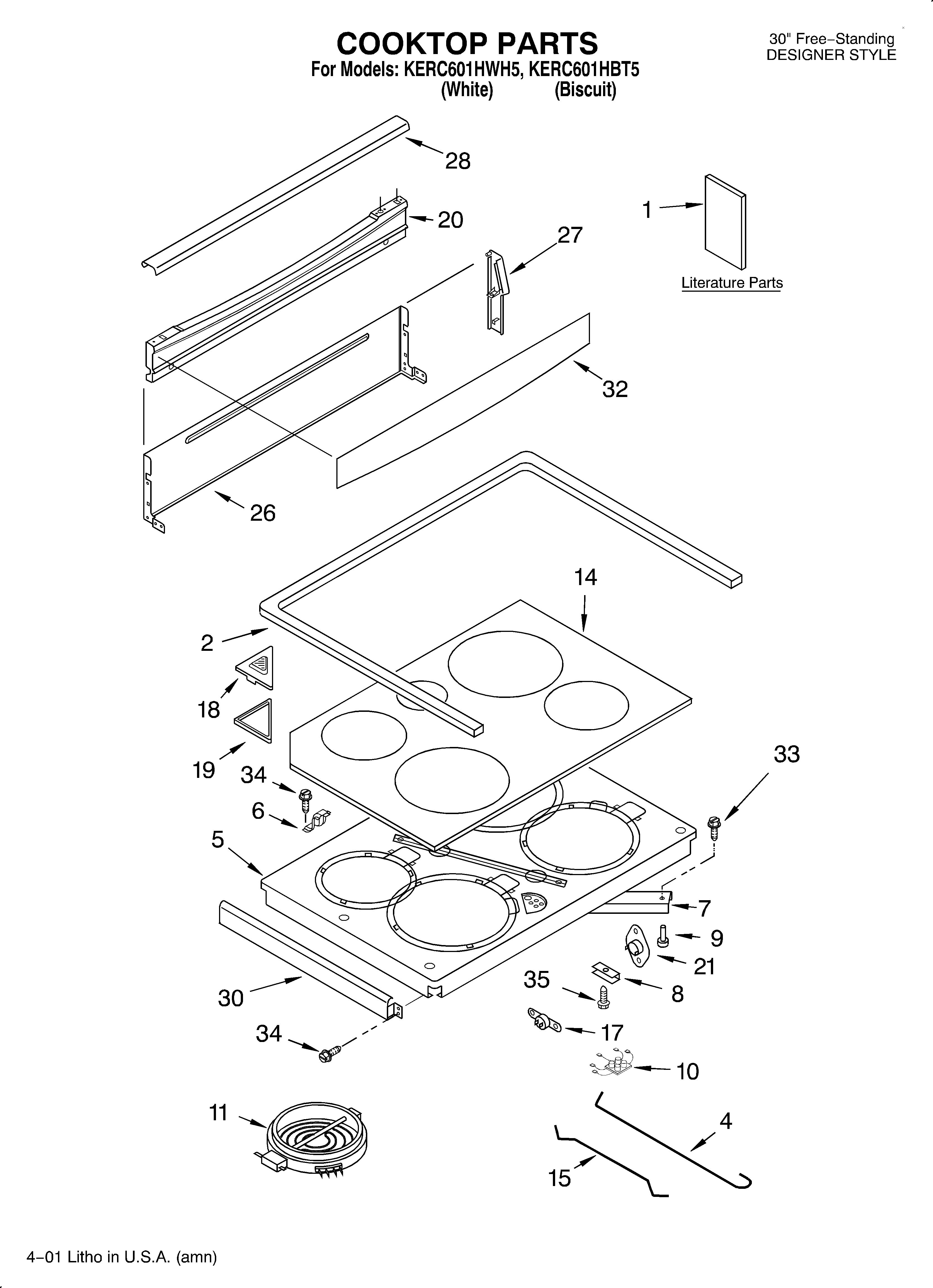 KitchenAid KERC601HBT5 cooktop/literature diagram