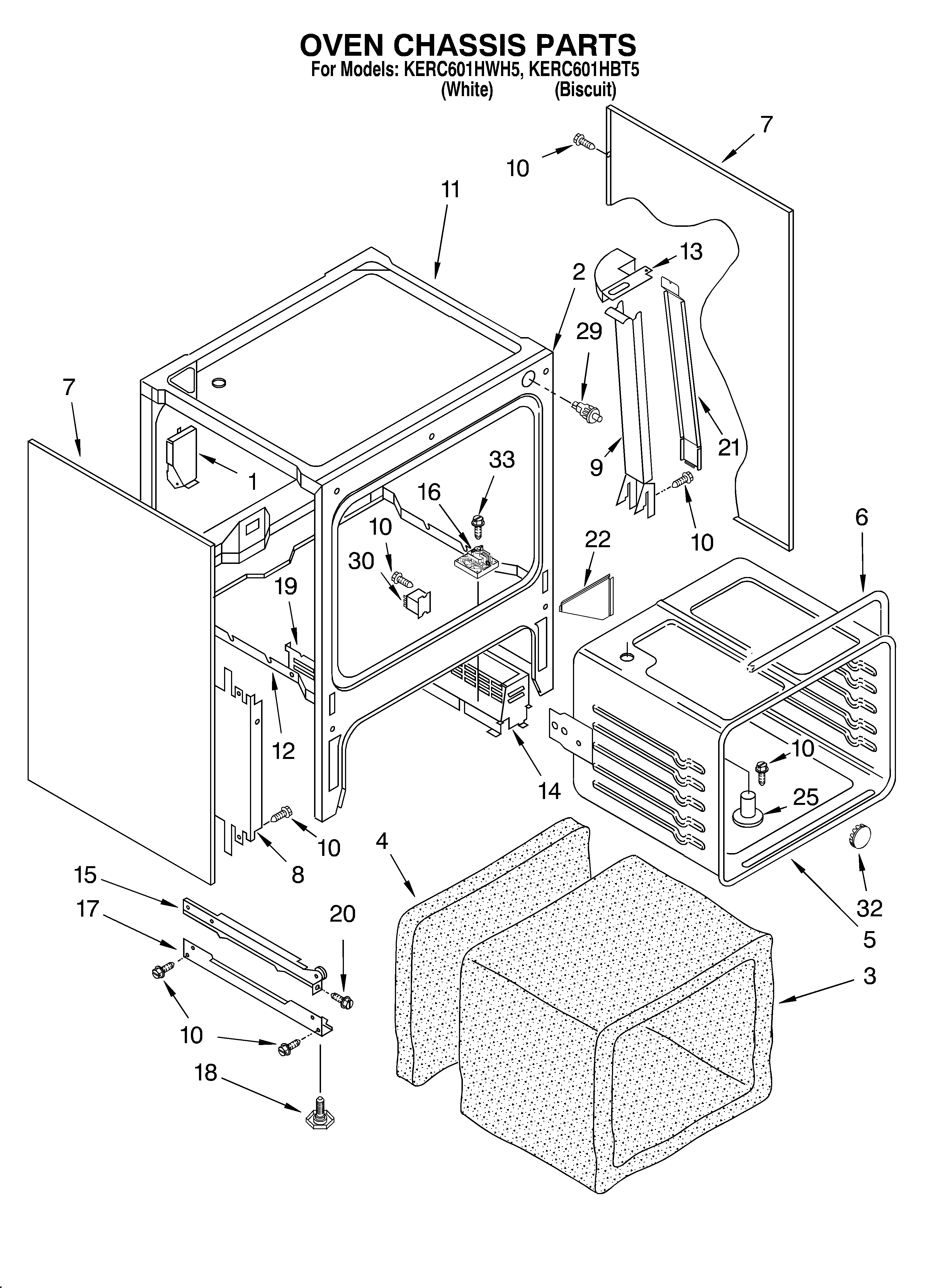 KitchenAid KERC601HBT5 oven chassis diagram