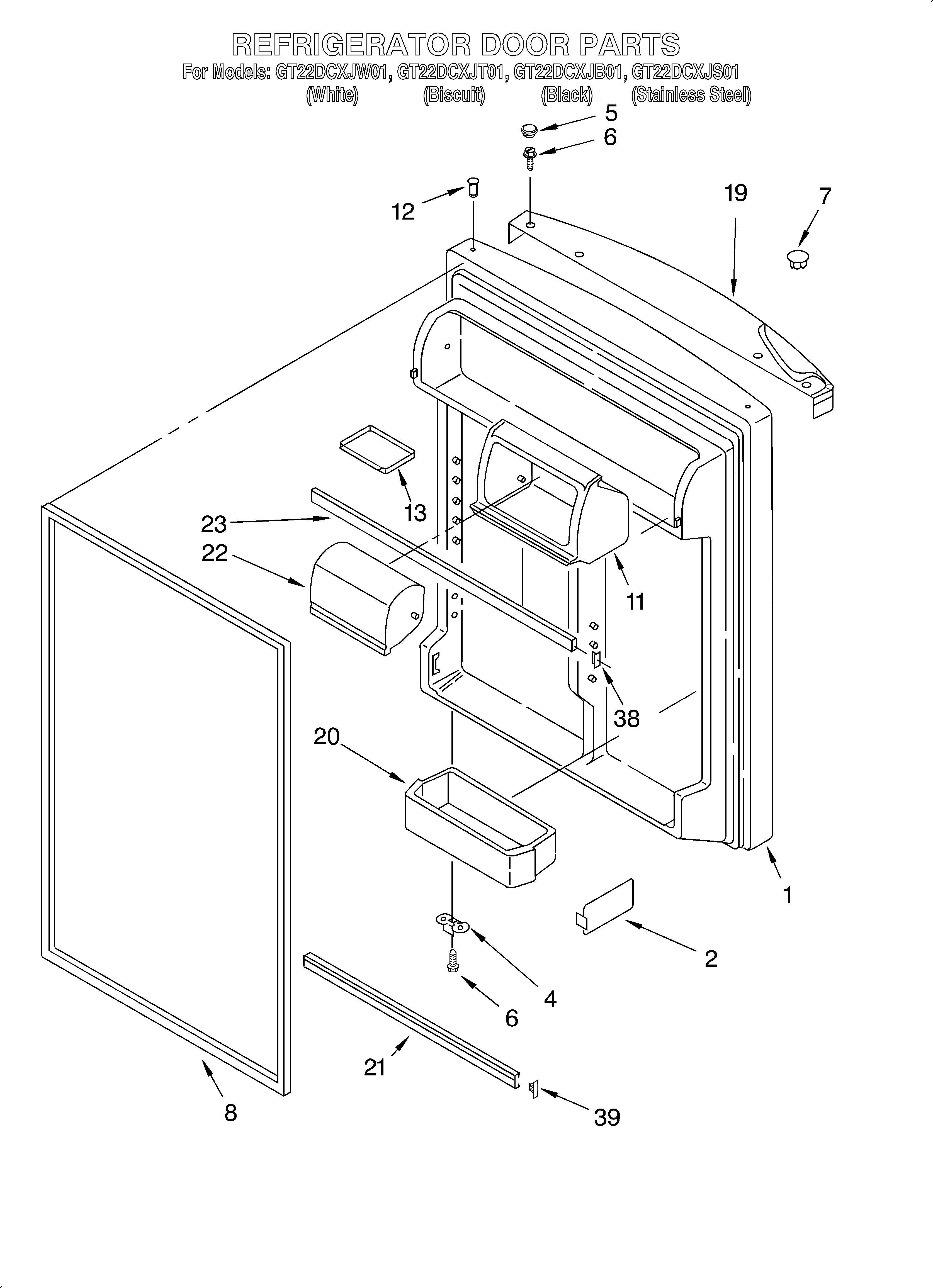 Whirlpool GT22DCXJW01 refrigerator door diagram