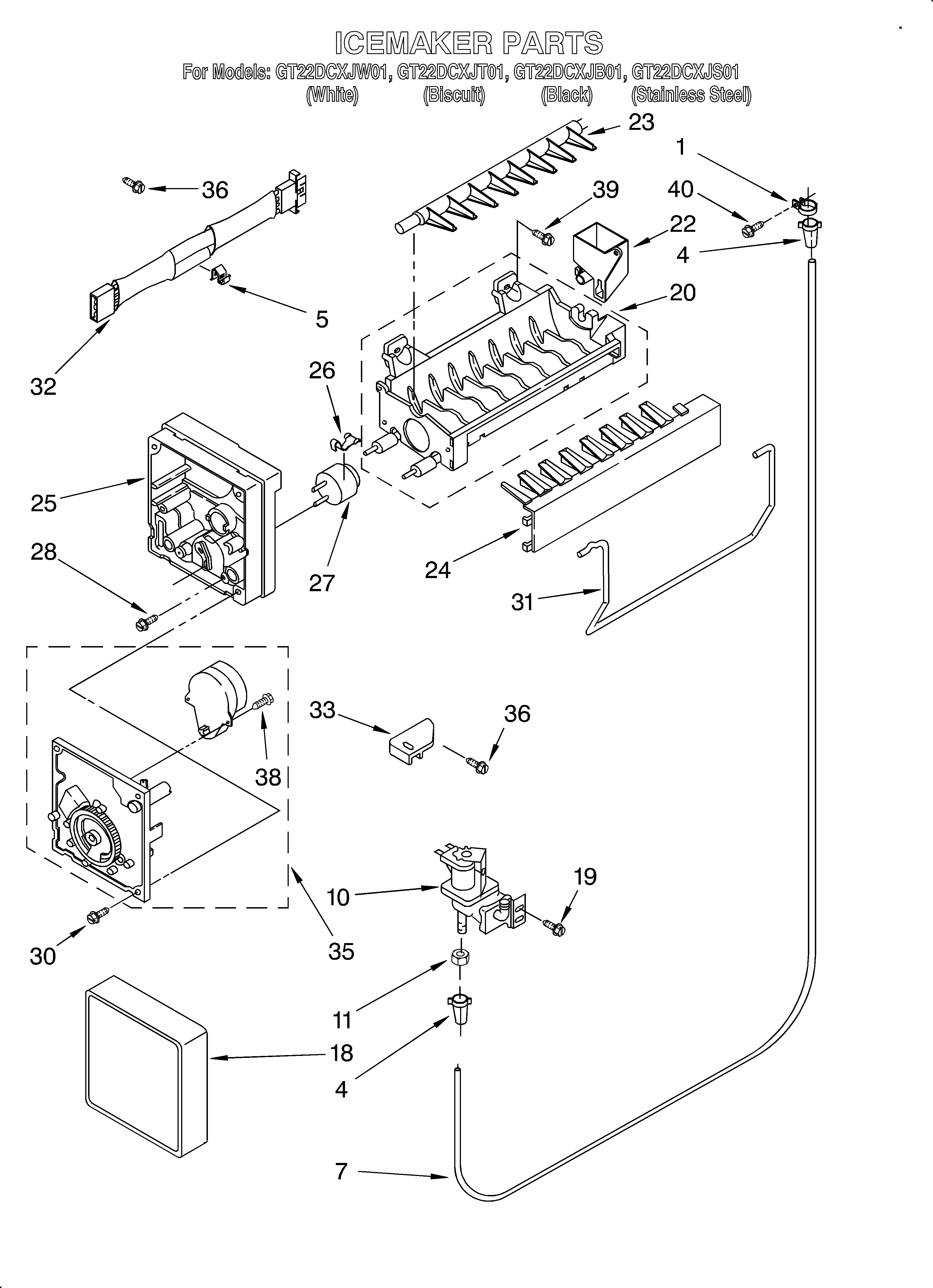Whirlpool GT22DCXJW01 ice maker diagram