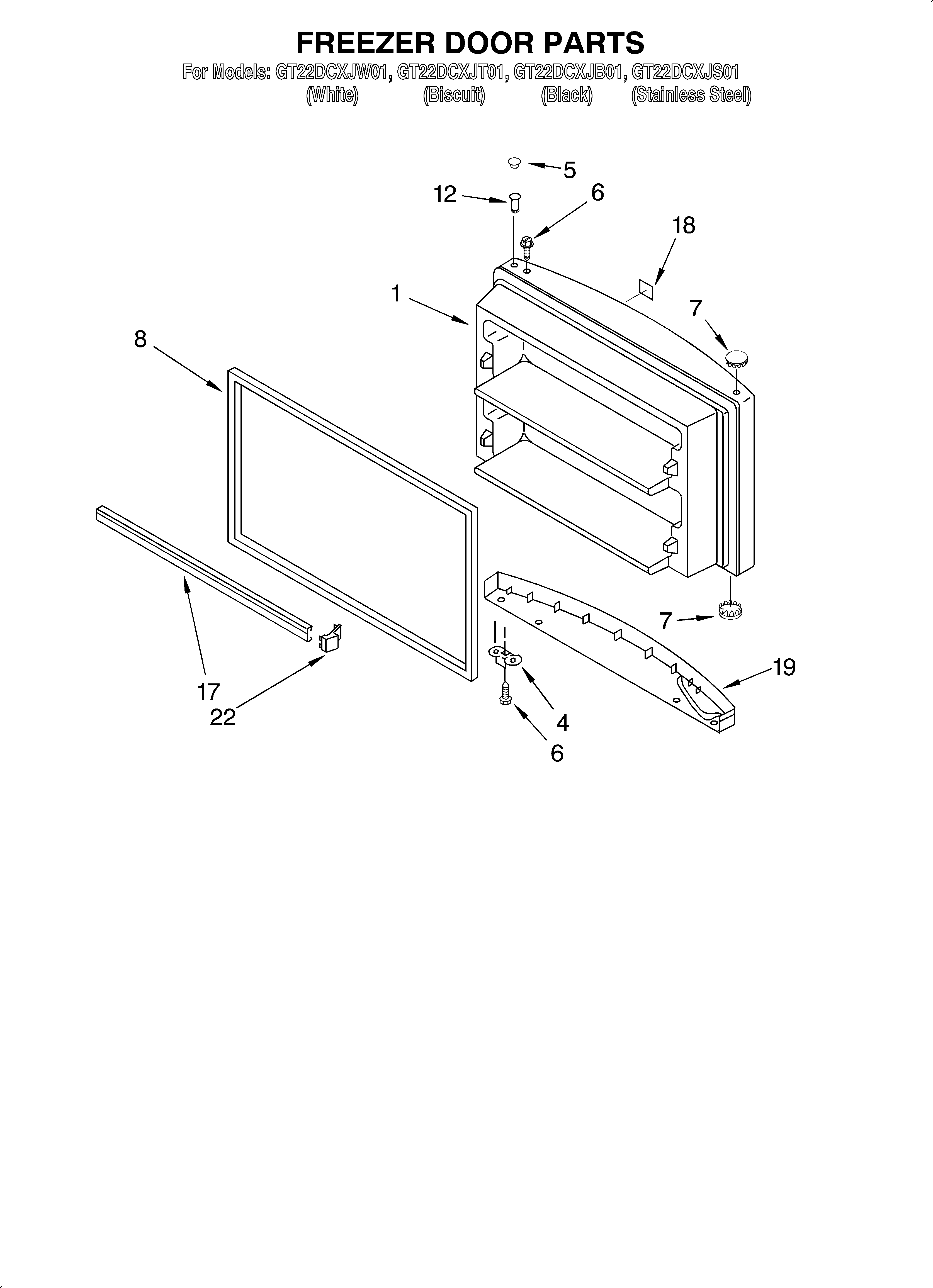 Whirlpool GT22DCXJW01 freezer door/optional diagram