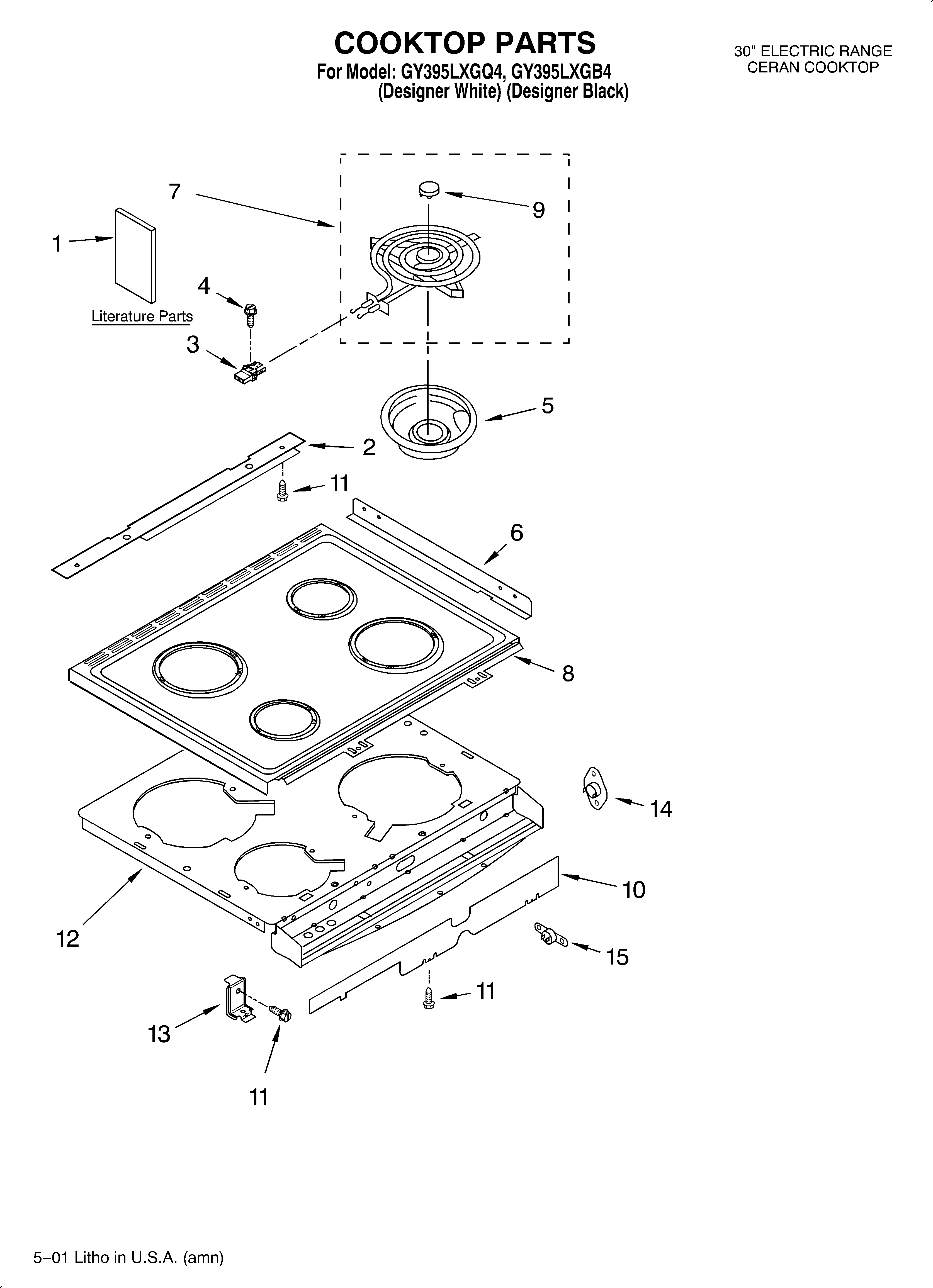 Whirlpool GY395LXGB4 cooktop/literature diagram
