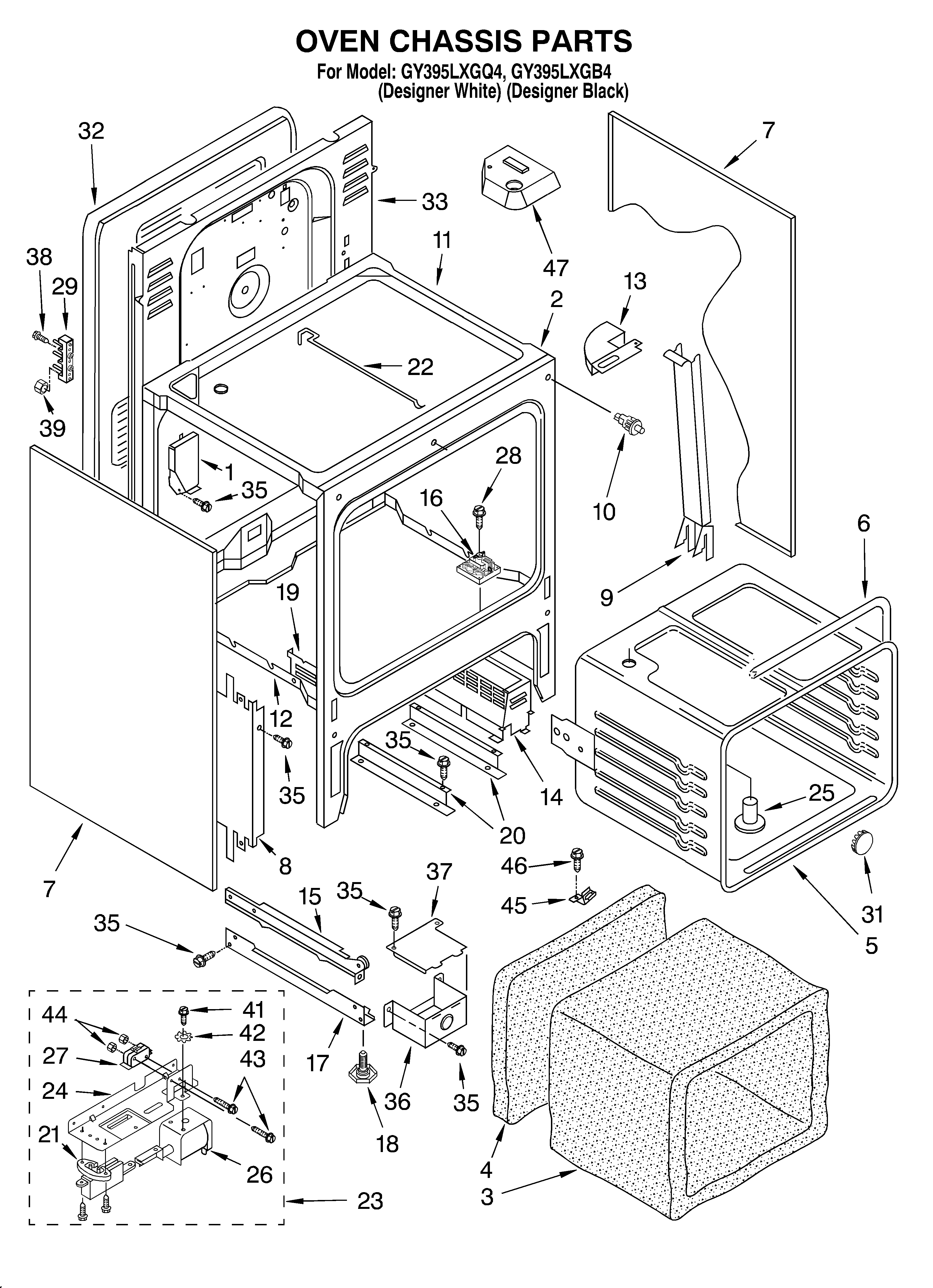 Whirlpool GY395LXGB4 oven chassis diagram
