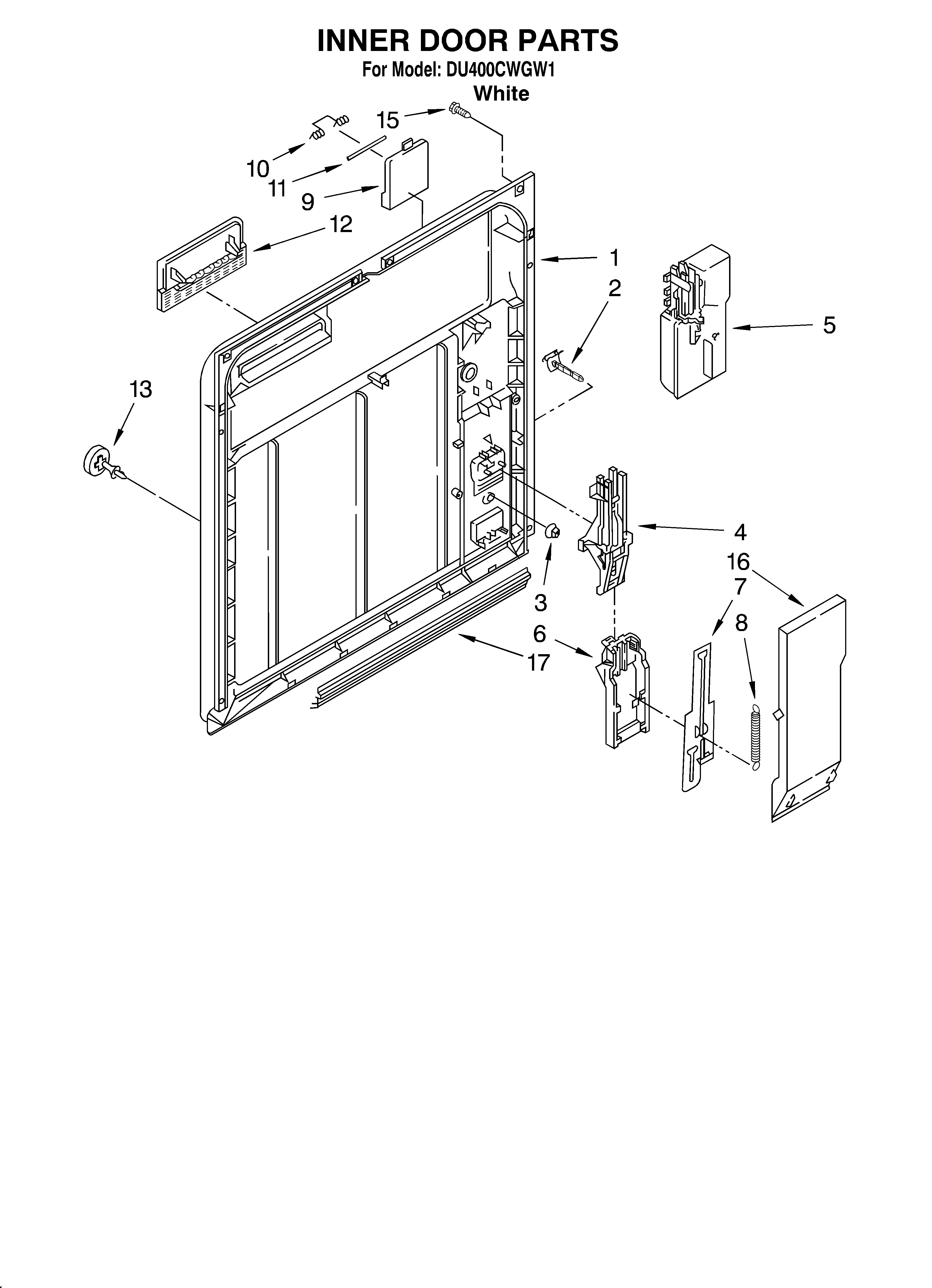 Whirlpool DU400CWGW1 inner door diagram