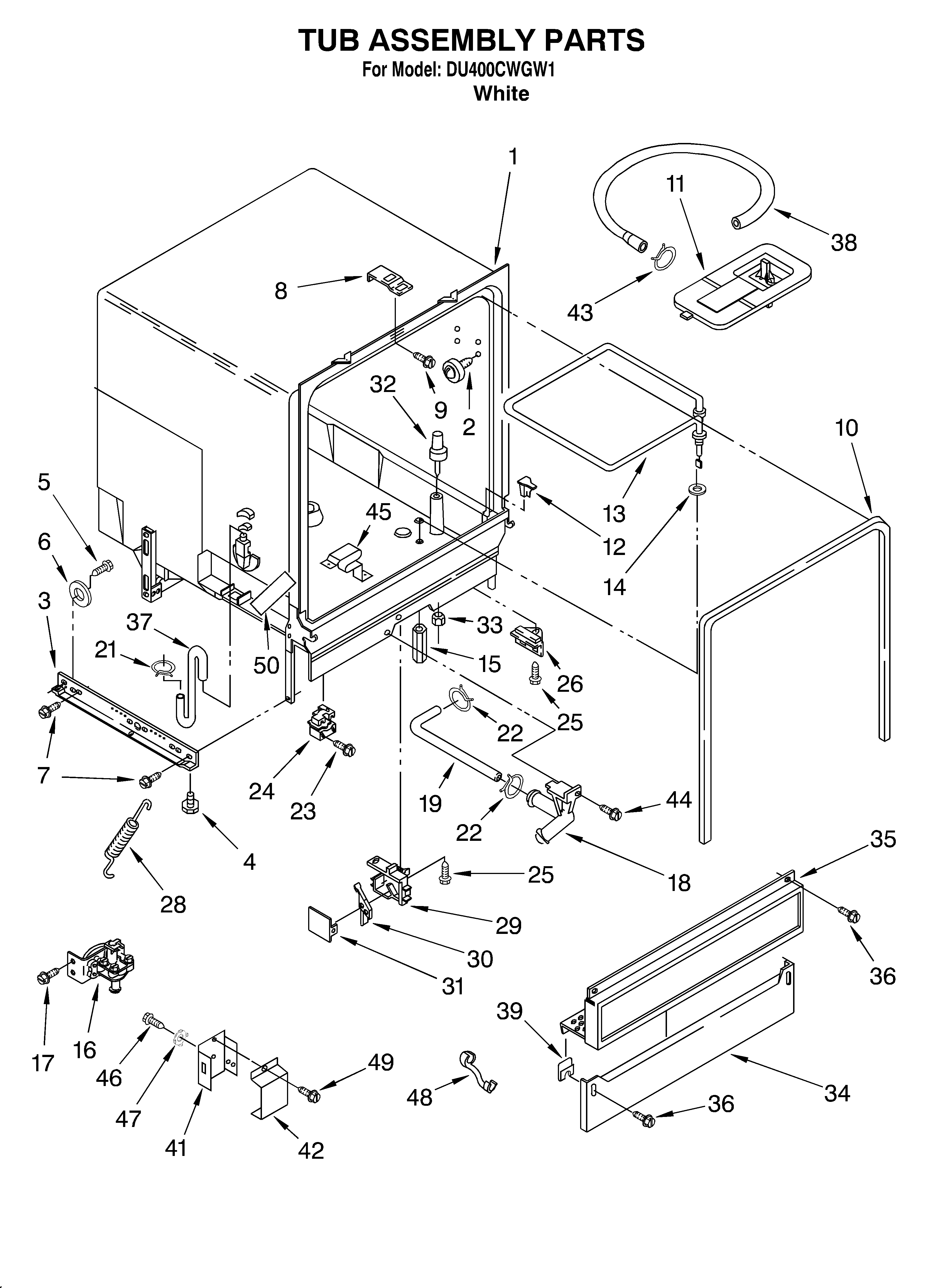 Whirlpool DU400CWGW1 tub assembly diagram